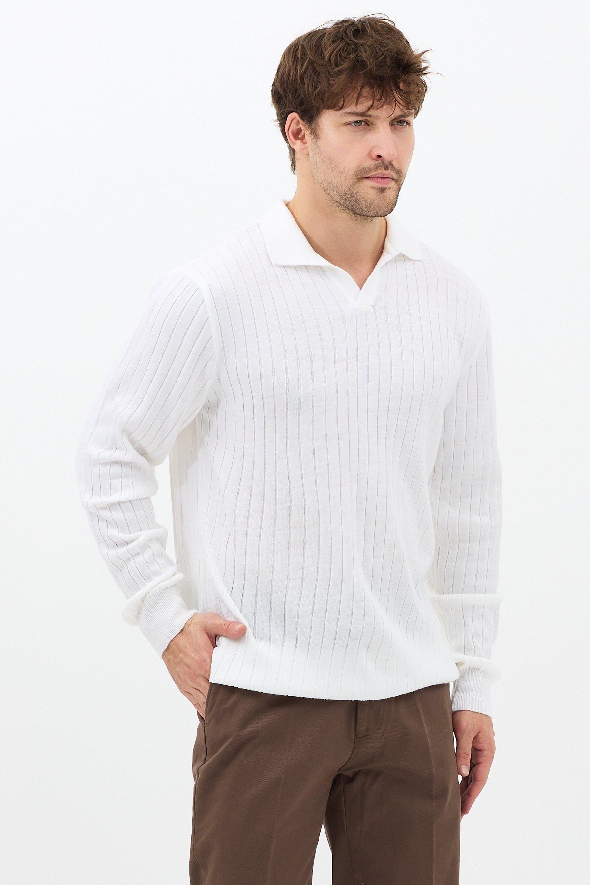 Tarz CoolKazakTRZ29168R04Erkek Slim Fit Uzun Kollu Polo Yaka Triko Kazak