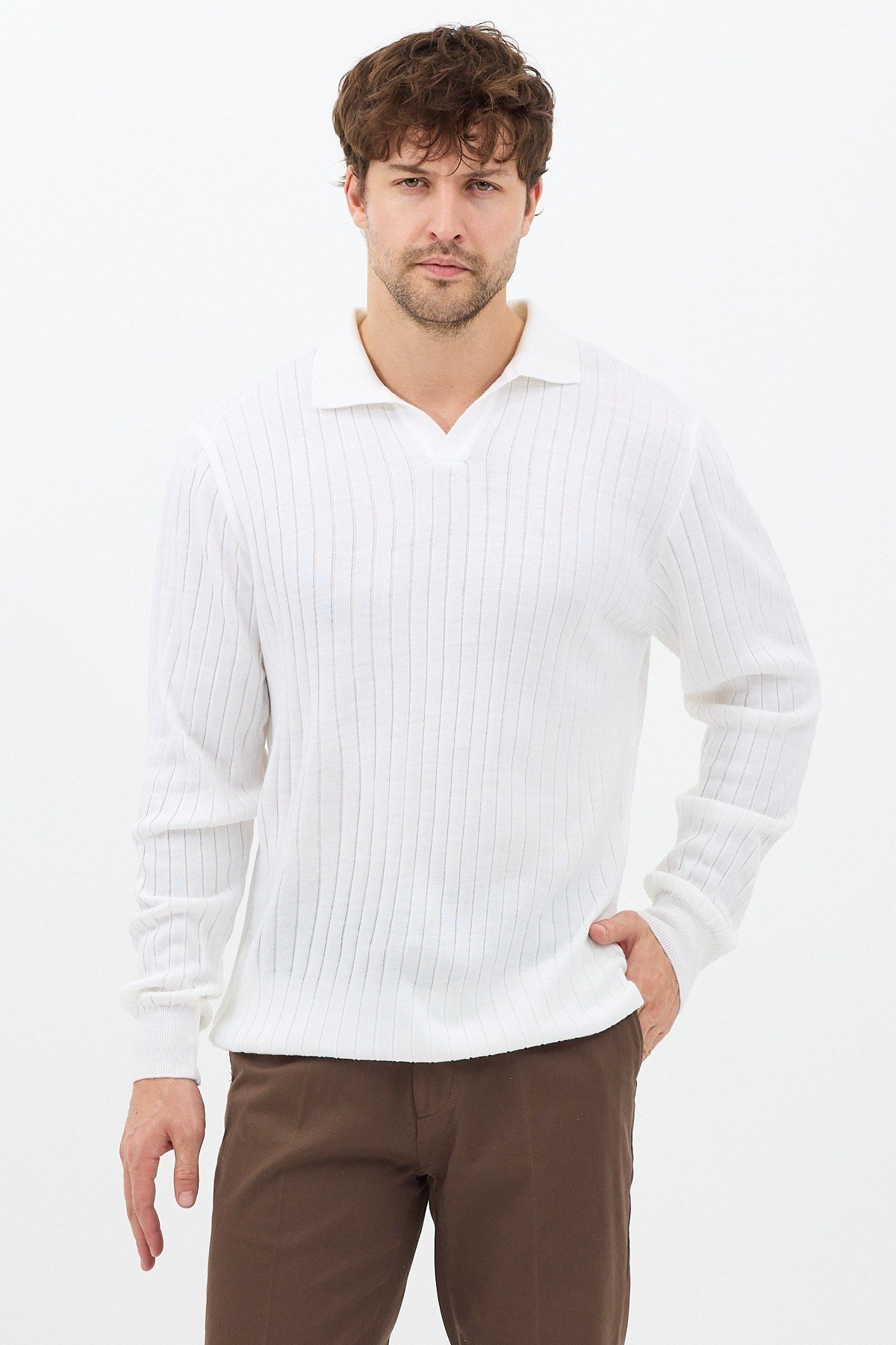 Tarz CoolKazakTRZ29168R04Erkek Slim Fit Uzun Kollu Polo Yaka Triko Kazak