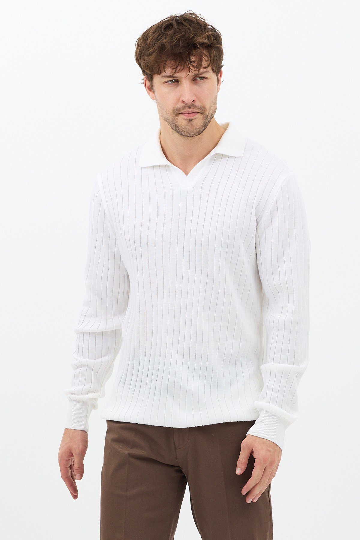 Tarz CoolKazakTRZ29168R04Erkek Slim Fit Uzun Kollu Polo Yaka Triko Kazak