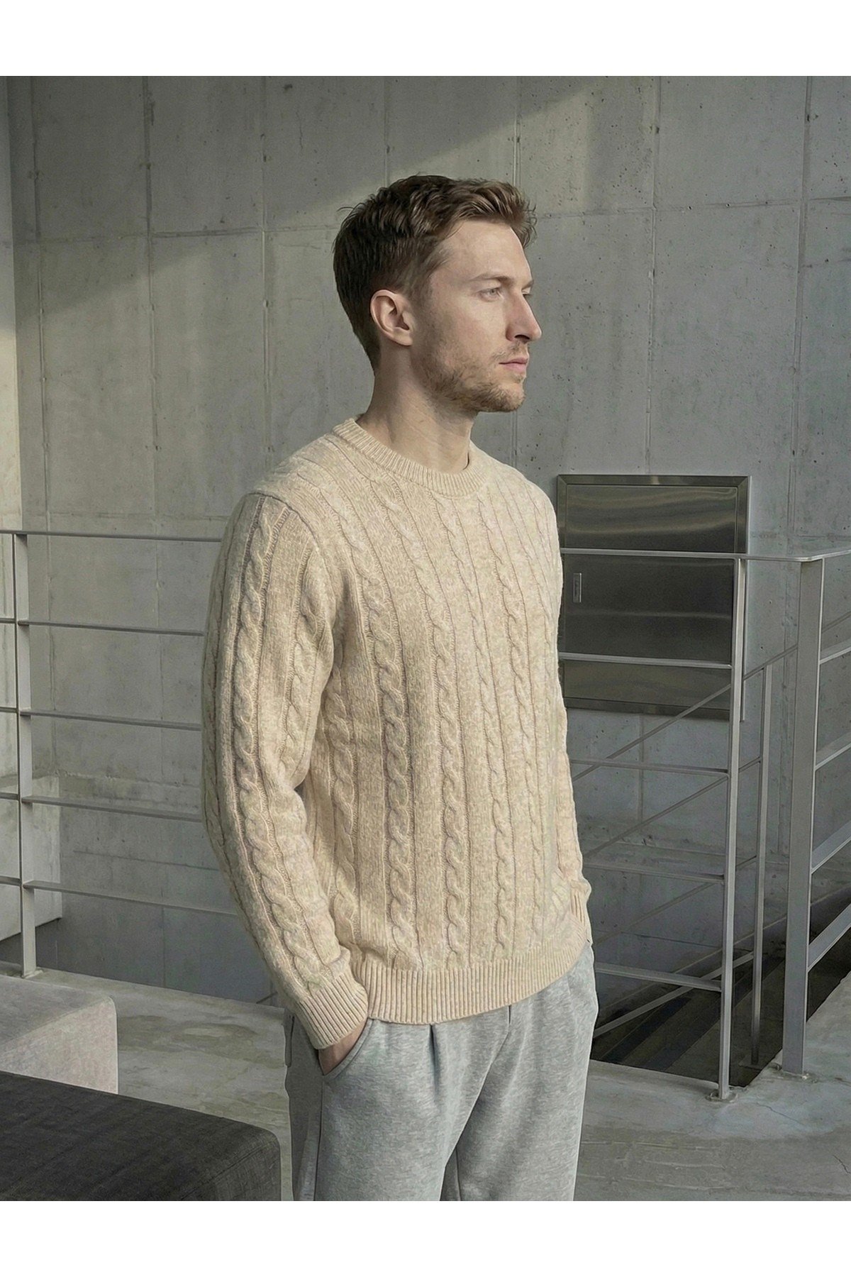 Tarz CoolKazakTRZ3168R05Erkek Bisiklet Yaka Slim Fit Saç Örgülü Triko Kazak
