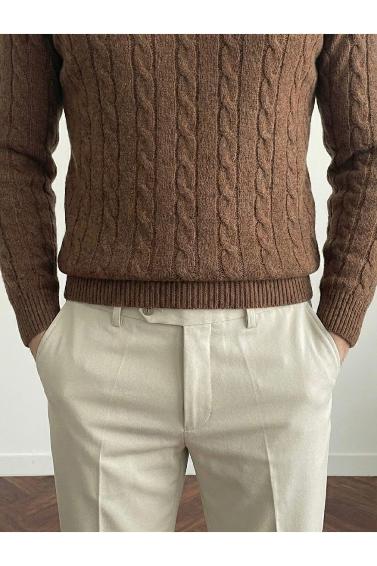 Tarz CoolKazakTRZ3168R05Erkek Bisiklet Yaka Slim Fit Saç Örgülü Triko Kazak