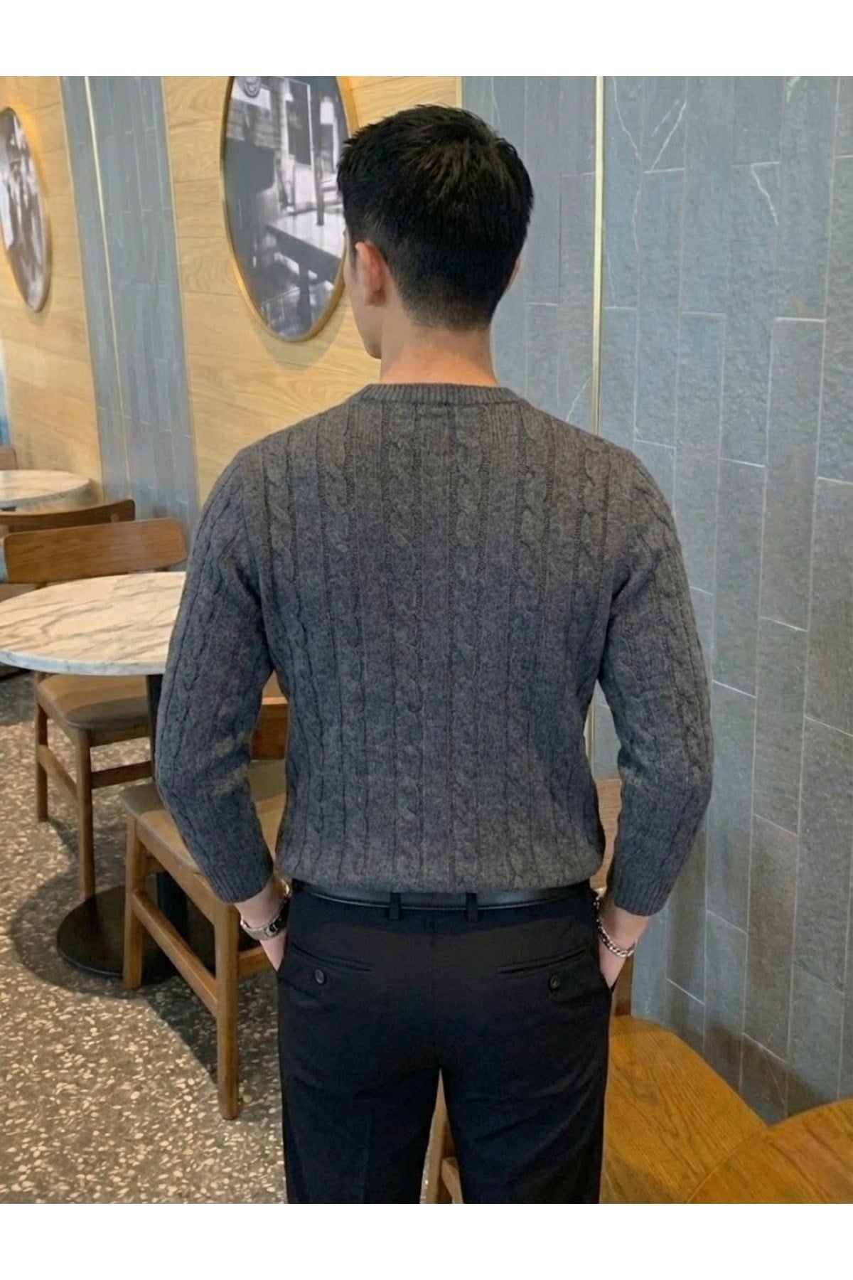 Tarz CoolKazakTRZ3168R05Erkek Bisiklet Yaka Slim Fit Saç Örgülü Triko Kazak