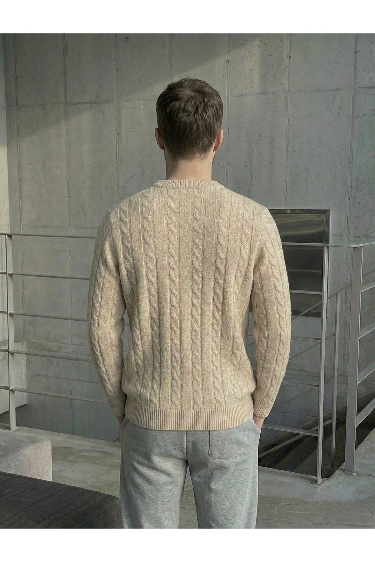 Tarz CoolKazakTRZ3168R05Erkek Bisiklet Yaka Slim Fit Saç Örgülü Triko Kazak