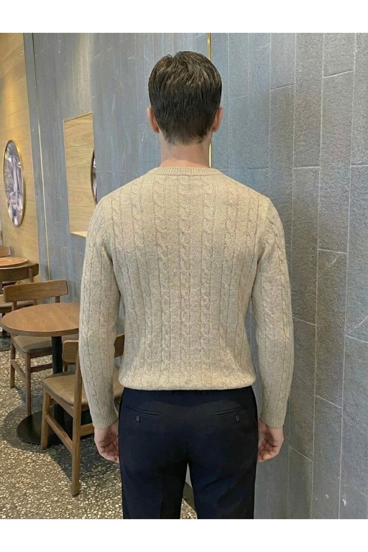 Tarz CoolKazakTRZ3168R05Erkek Bisiklet Yaka Slim Fit Saç Örgülü Triko Kazak