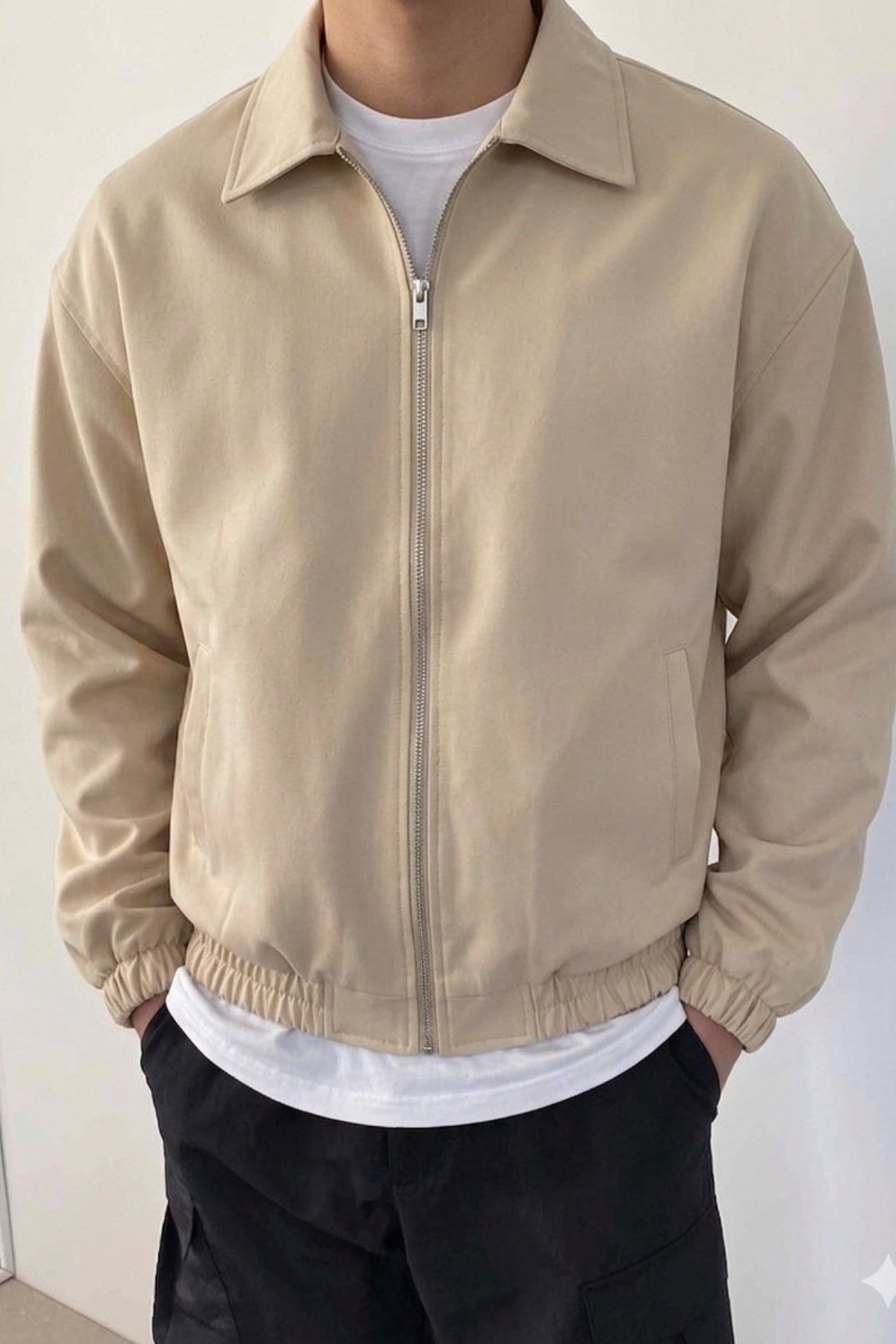 Tarz CoolMontBMBR-CKT-026-Bej-2XLErkek Oversize Bomber Ceket Fermuarlı Basic Günlük Şık Mont