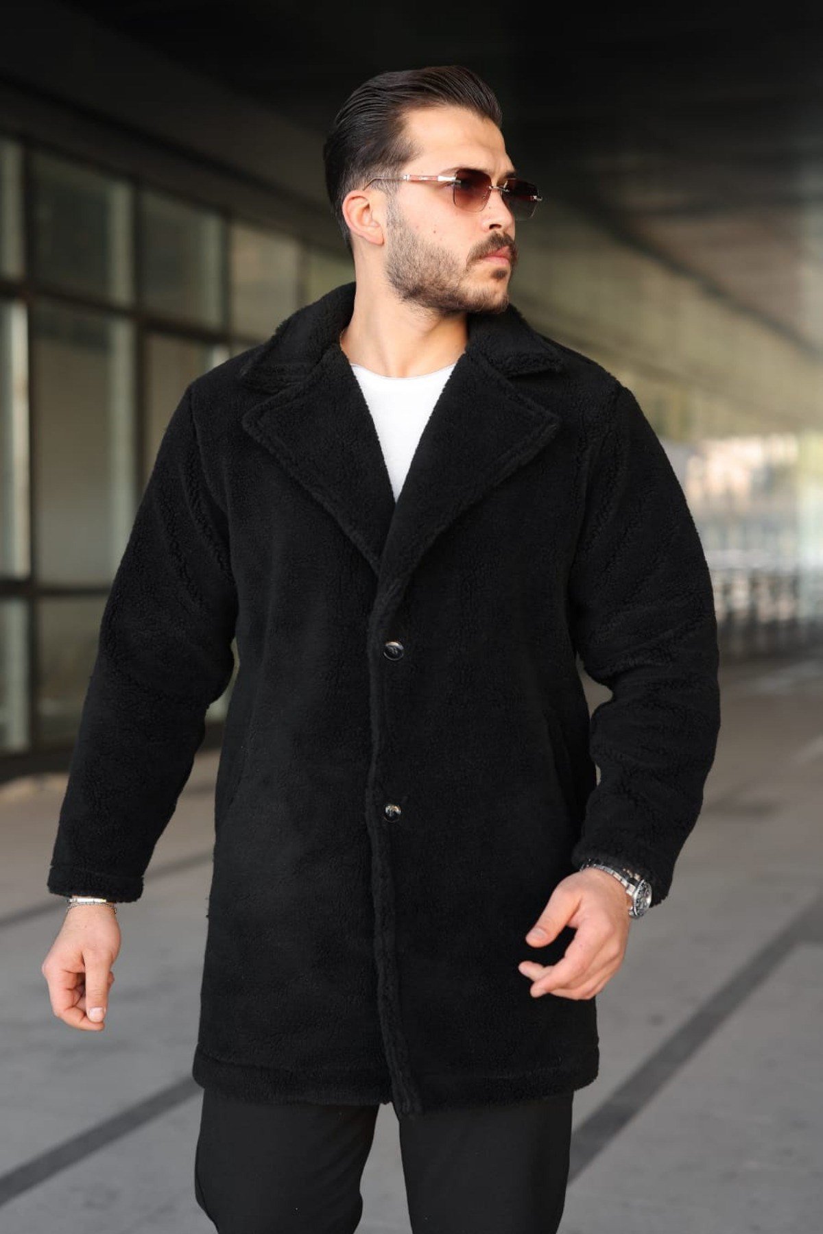 Tarz CoolMontPLSKBN025R02Erkek Peluş Düğmeli Kaban