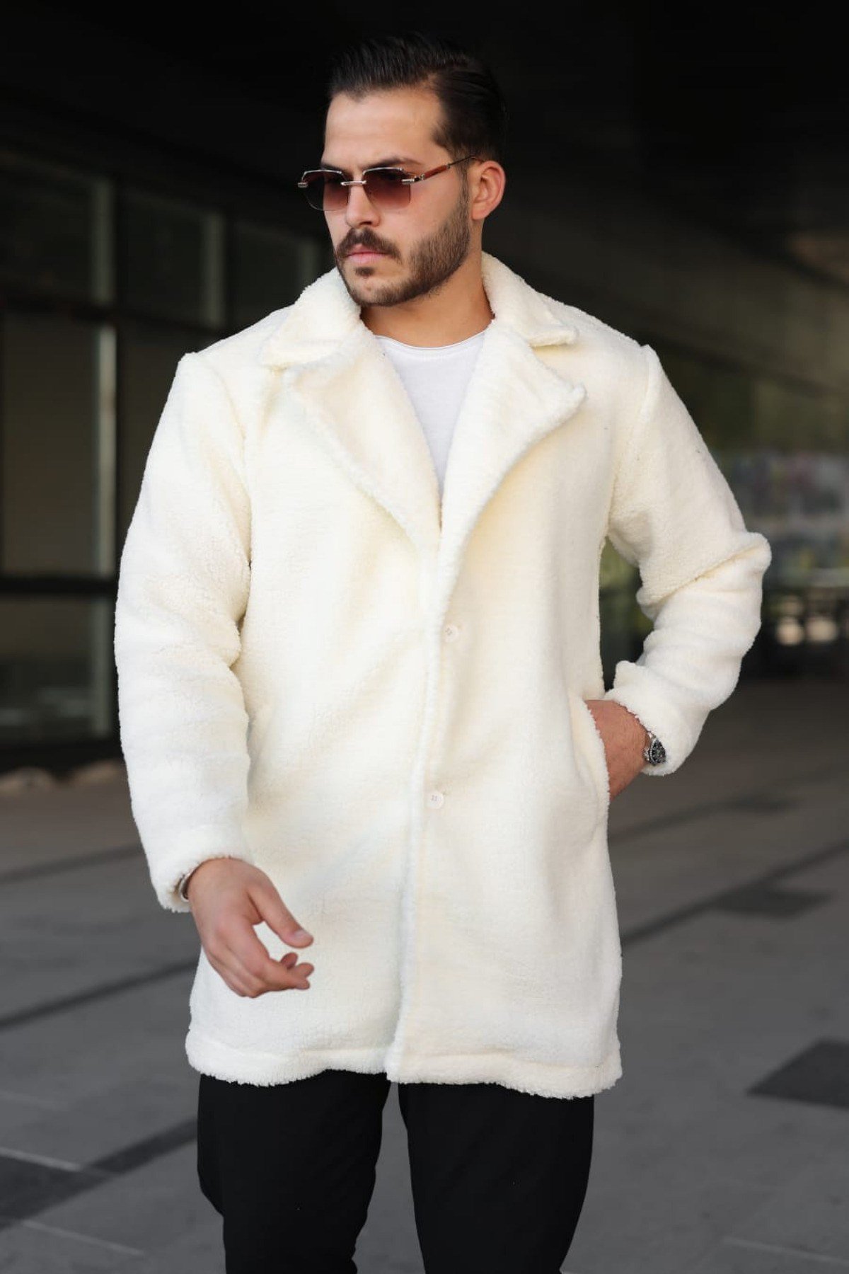 Tarz CoolMontPLSKBN025R02Erkek Peluş Düğmeli Kaban
