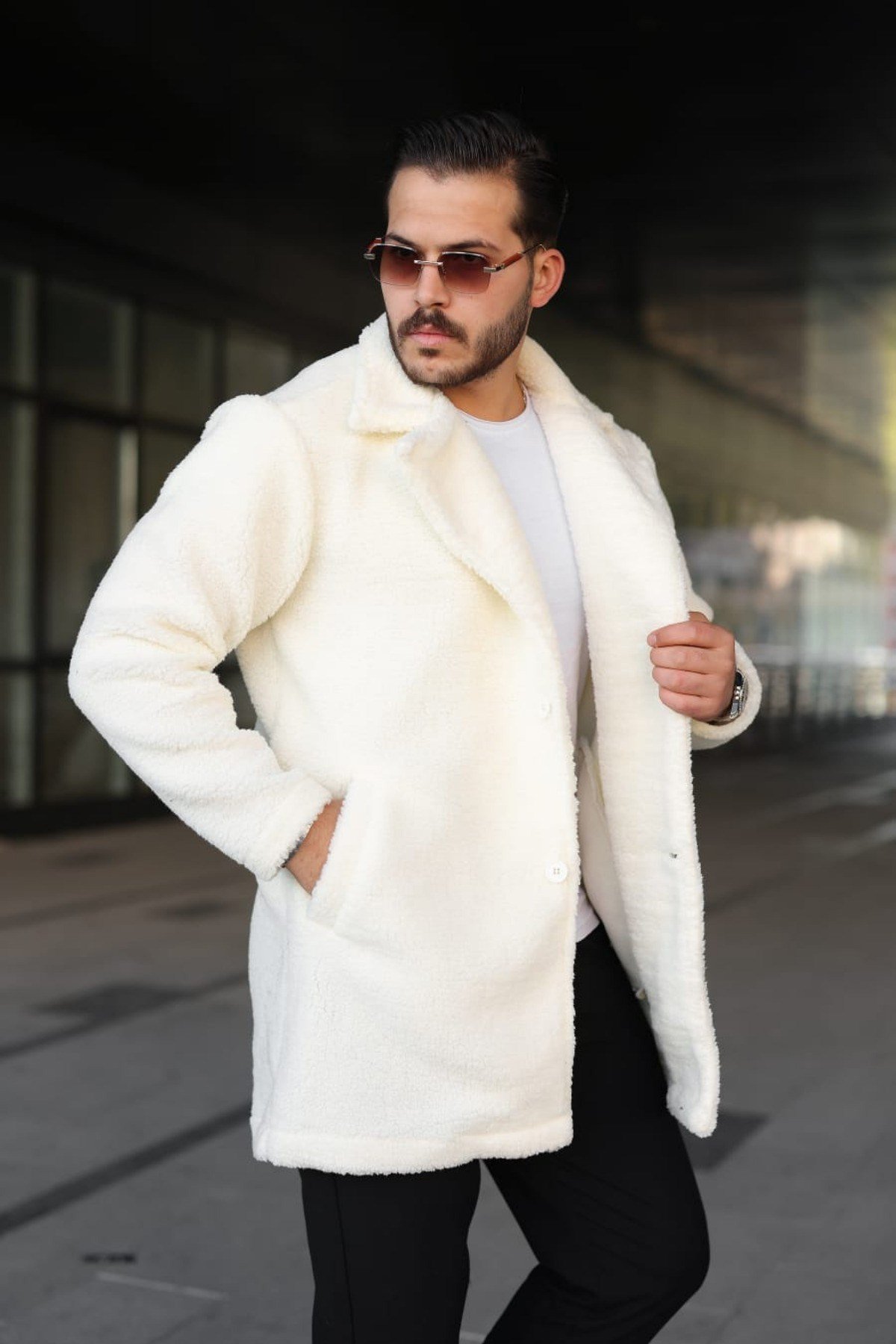 Tarz CoolMontPLSKBN025R02Erkek Peluş Düğmeli Kaban