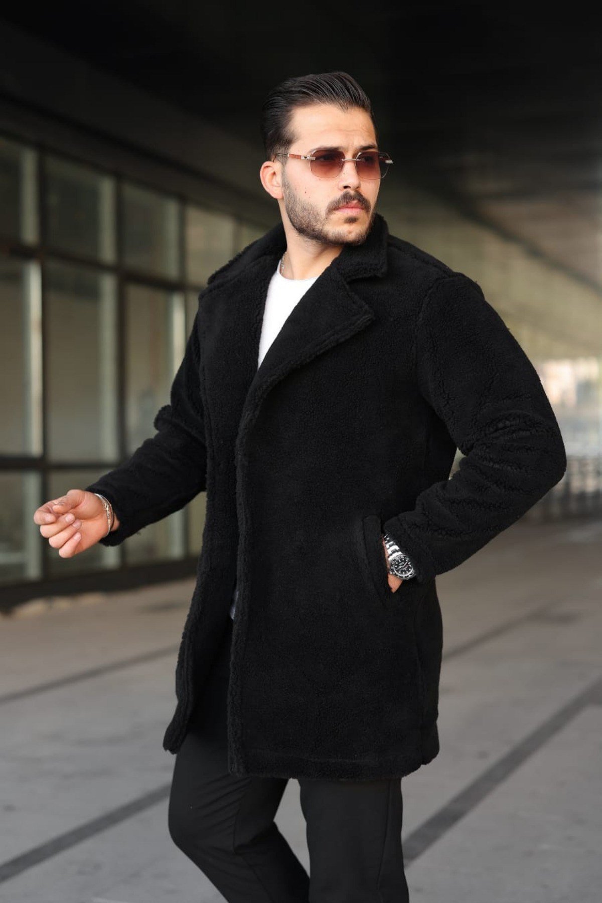 Tarz CoolMontPLSKBN025R02Erkek Peluş Düğmeli Kaban
