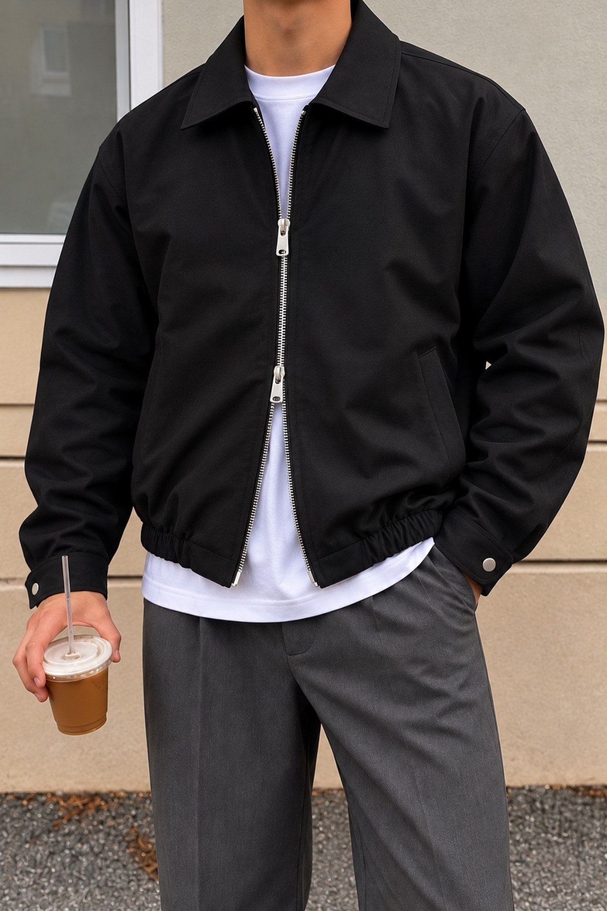 Tarz CoolMontTRZ-CKT-1001-Siyah-2XLErkek Oversize Çift Yönlü Fermuarlı %100 Pamuk Ceket – Rahat Kalıp, Lastikli Bel, Günlük ve Casual Stil