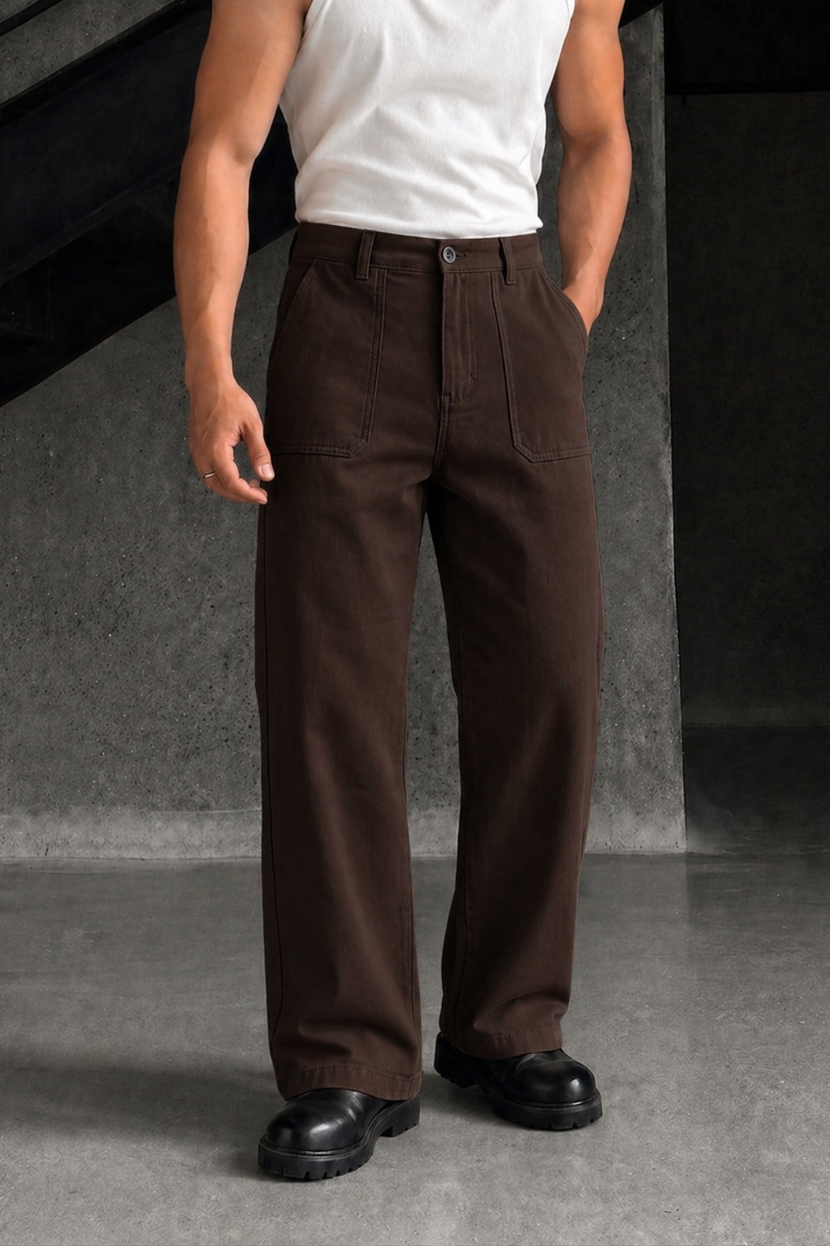 Tarz CoolPantolonJ19-DZBG-028-Füme-30Erkek Baggy Fit Old Money Cep Detaylı Pantolon