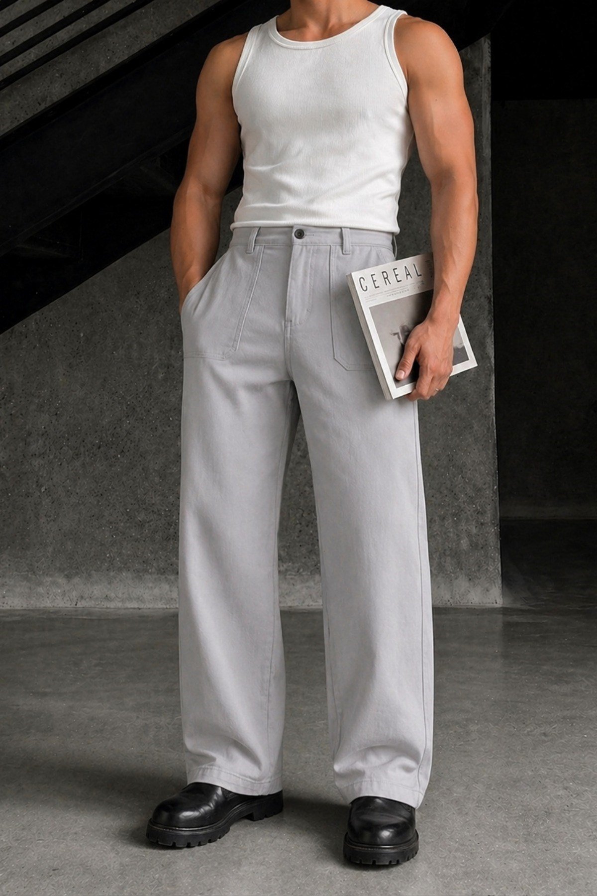 Tarz CoolPantolonJ19-DZBG-028-Füme-30Erkek Baggy Fit Old Money Cep Detaylı Pantolon