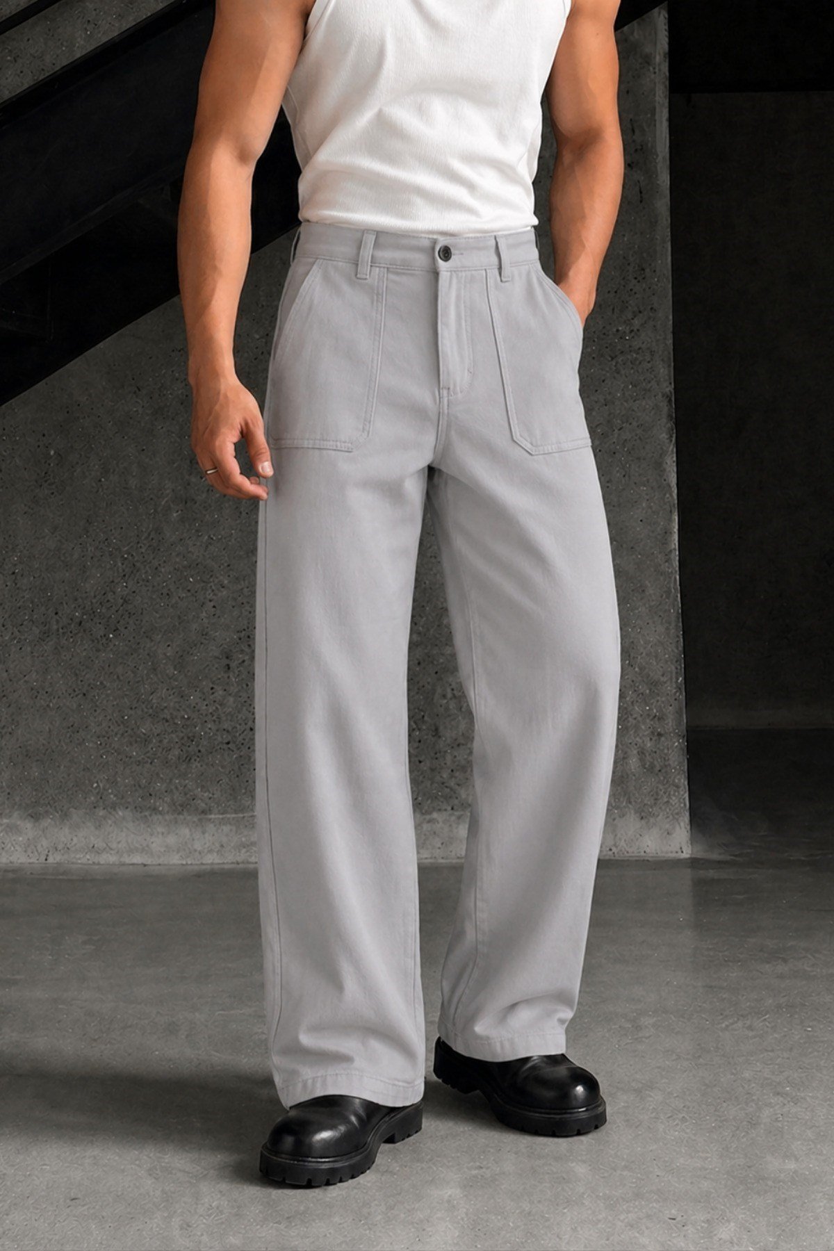 Tarz CoolPantolonJ19-DZBG-028-Füme-30Erkek Baggy Fit Old Money Cep Detaylı Pantolon