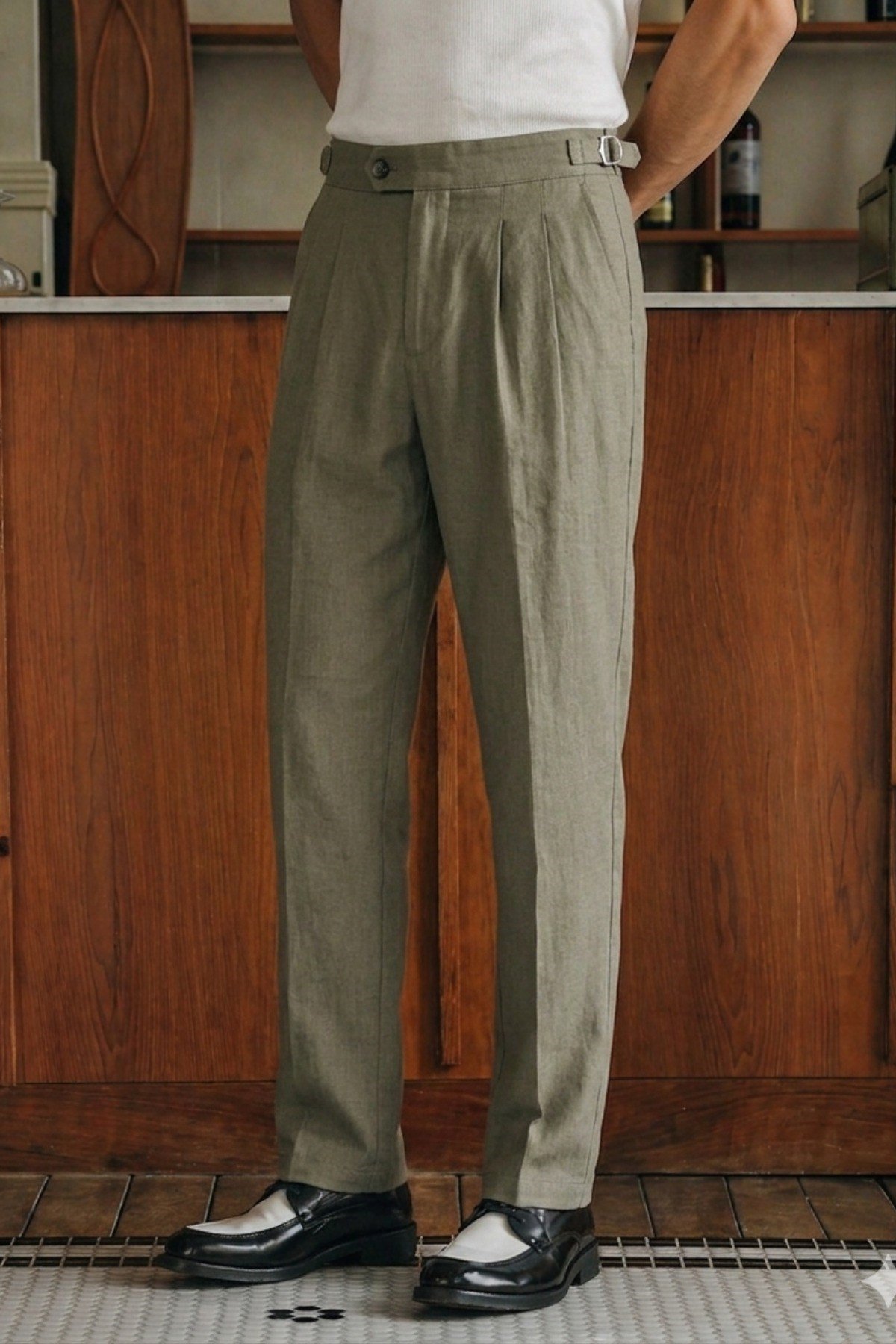 Tarz CoolPantolonJ19-PLS-026-Gri-34Erkek Pileli Old Money Klasik Kumaş Pantolon Rahat Kalıp Yazlık