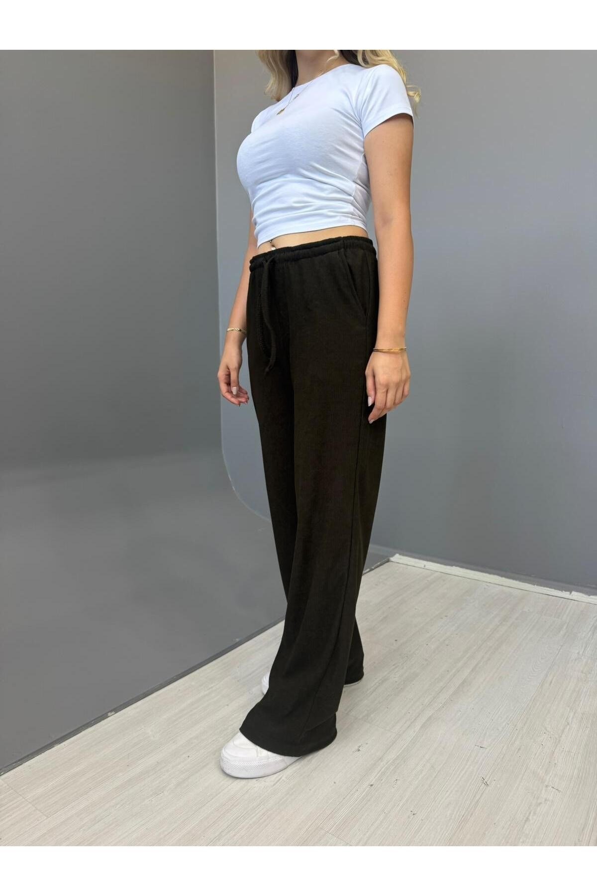 Tarz CoolPantolonJKRKDNES025R02Kadın Jakarlı Salaş Bağcıklı Pantolon