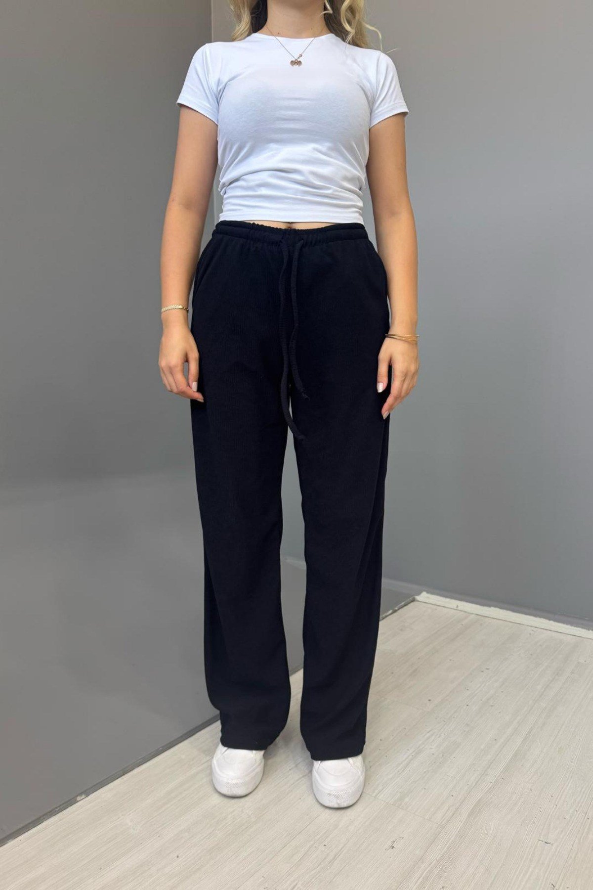Tarz CoolPantolonJKRKDNES025R02Kadın Jakarlı Salaş Bağcıklı Pantolon