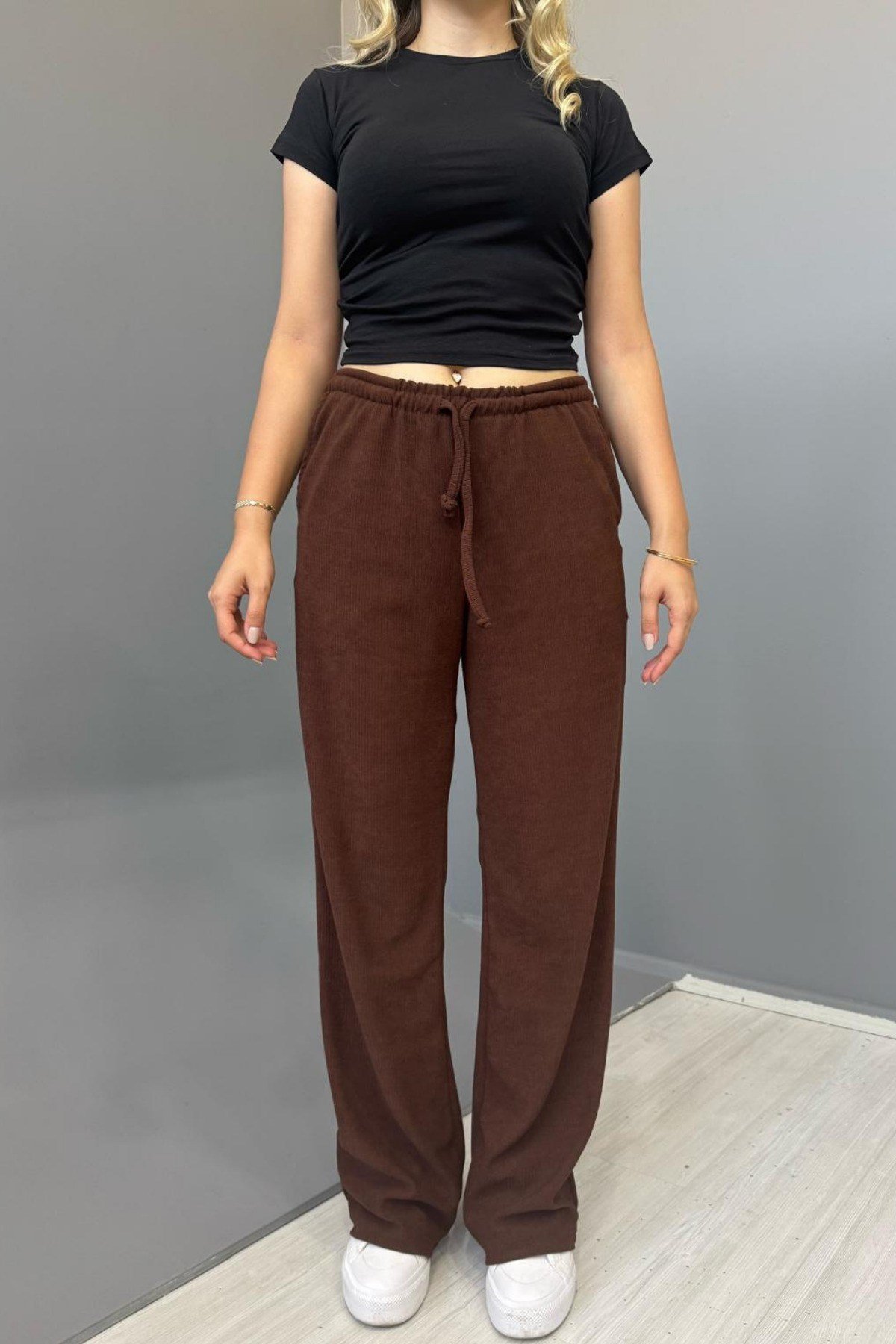 Tarz CoolPantolonJKRKDNES025R02Kadın Jakarlı Salaş Bağcıklı Pantolon