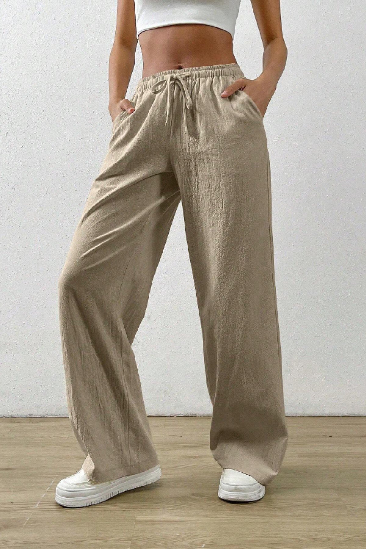 Tarz CoolPantolonKMSLPNT0125R05Bol Paça Müslin Kadın Pantolon