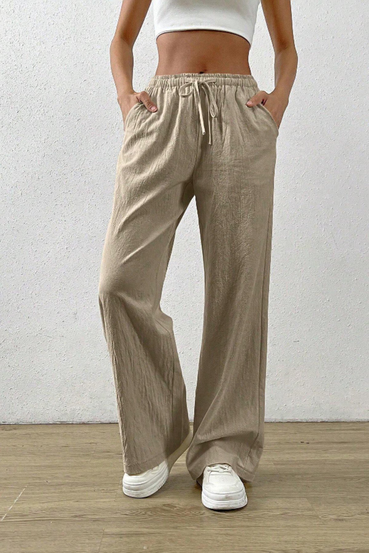 Tarz CoolPantolonKMSLPNT0125R05Bol Paça Müslin Kadın Pantolon