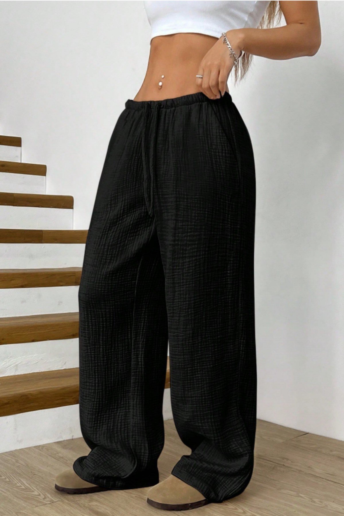 Tarz CoolPantolonKMSLPNT0125R05Bol Paça Müslin Kadın Pantolon