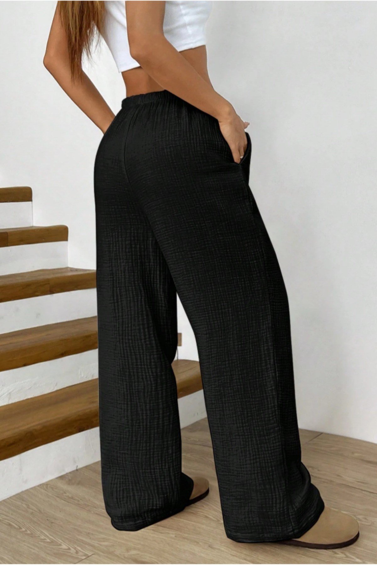 Tarz CoolPantolonKMSLPNT0125R05Bol Paça Müslin Kadın Pantolon