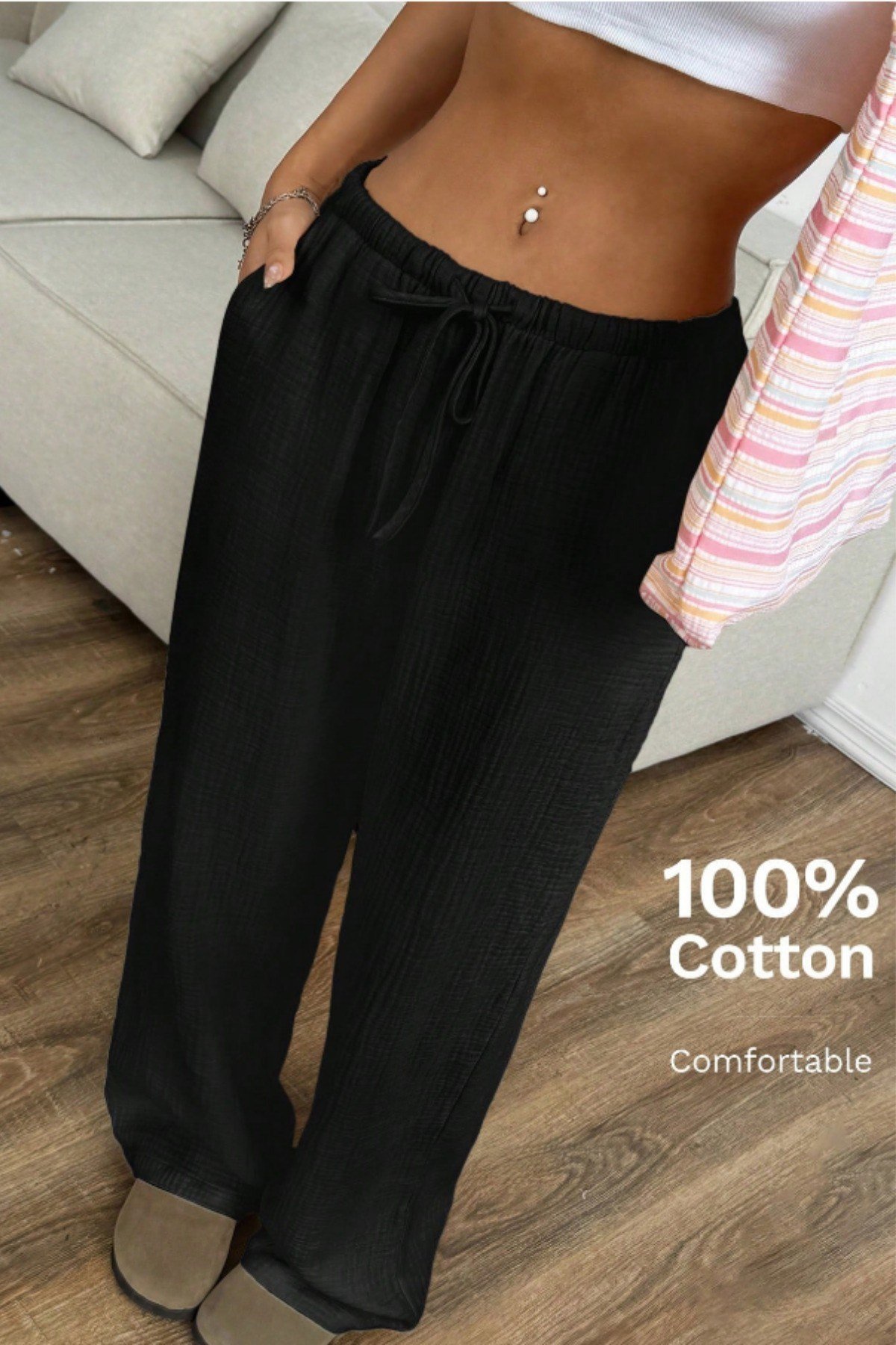 Tarz CoolPantolonKMSLPNT0125R05Bol Paça Müslin Kadın Pantolon