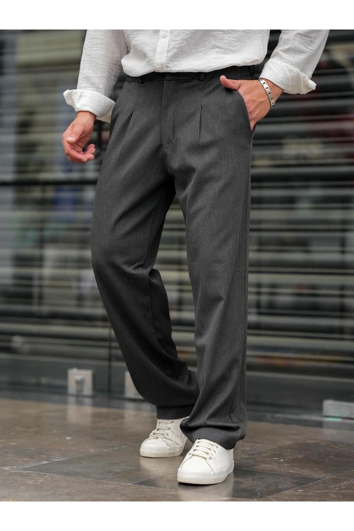 Tarz CoolPantolonPLLPNT05R04-1Erkek Pileli Klasik Baggy Pantolon