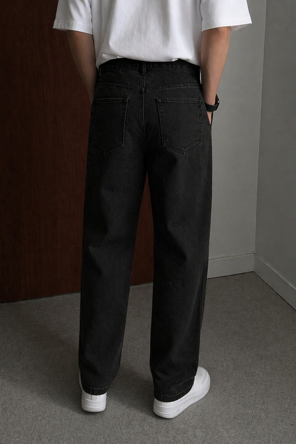 Tarz CoolPantolonSRSR-DNM-01-Füme-36Erkek Bol Paça Jean Pantolon Rahat Kesim Denim