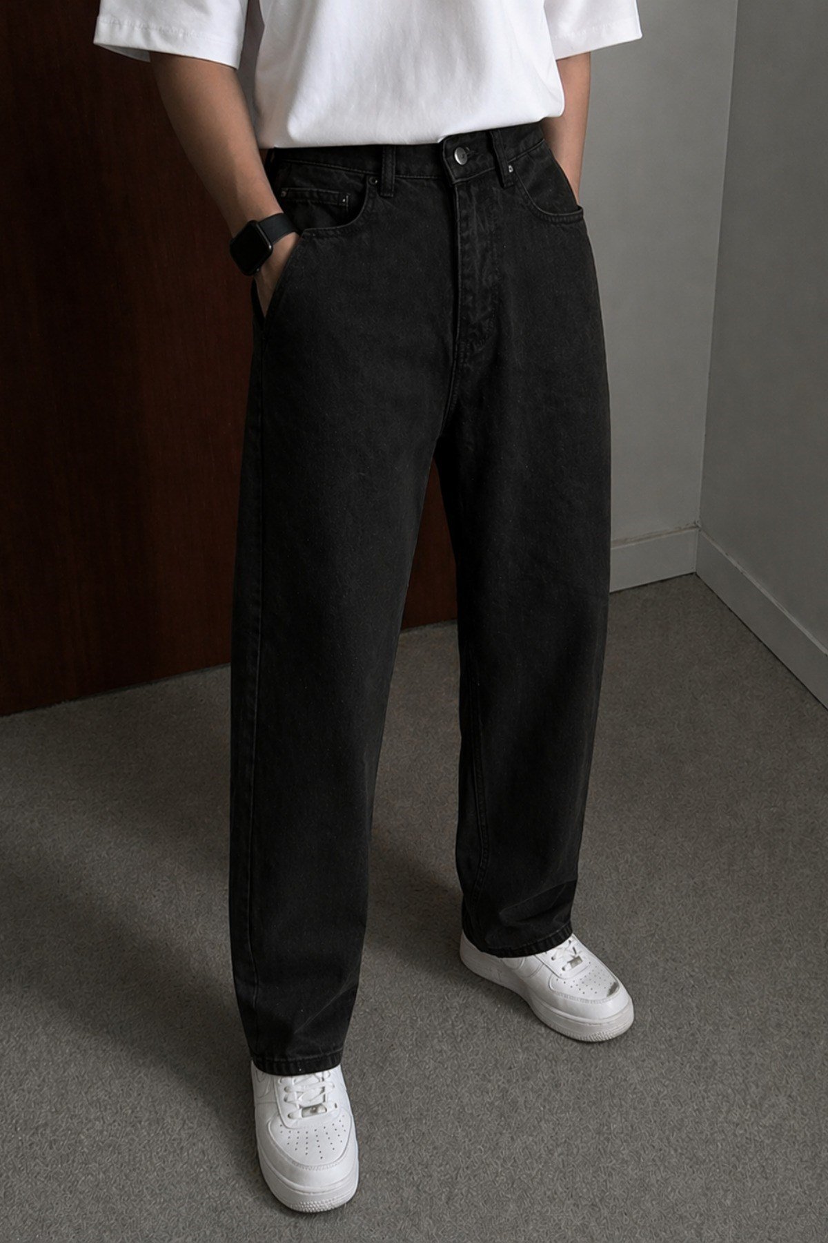 Tarz CoolPantolonSRSR-DNM-01-Füme-36Erkek Bol Paça Jean Pantolon Rahat Kesim Denim