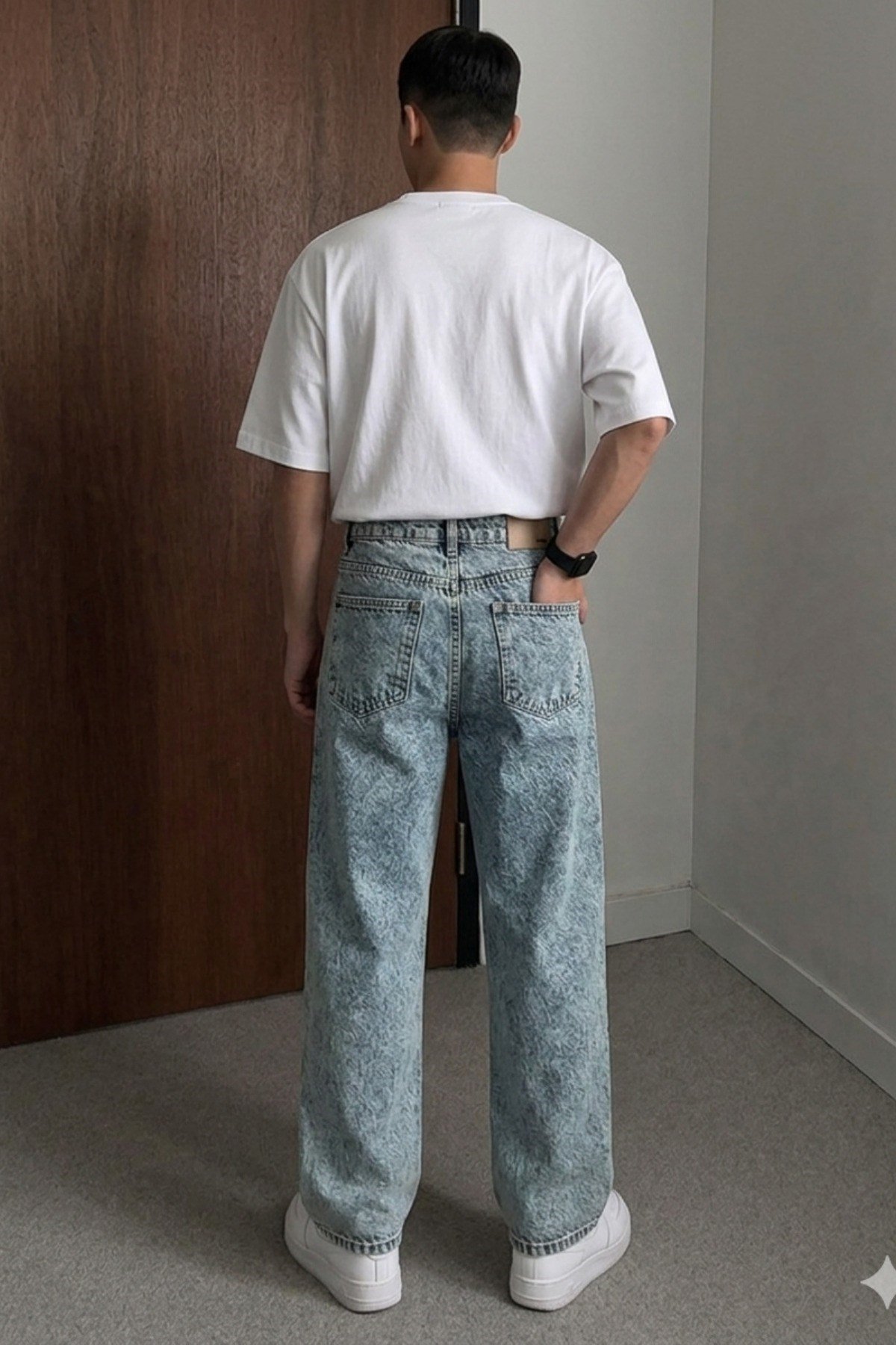 Tarz CoolPantolonSRSR-DNM-01-Füme-36Erkek Bol Paça Jean Pantolon Rahat Kesim Denim