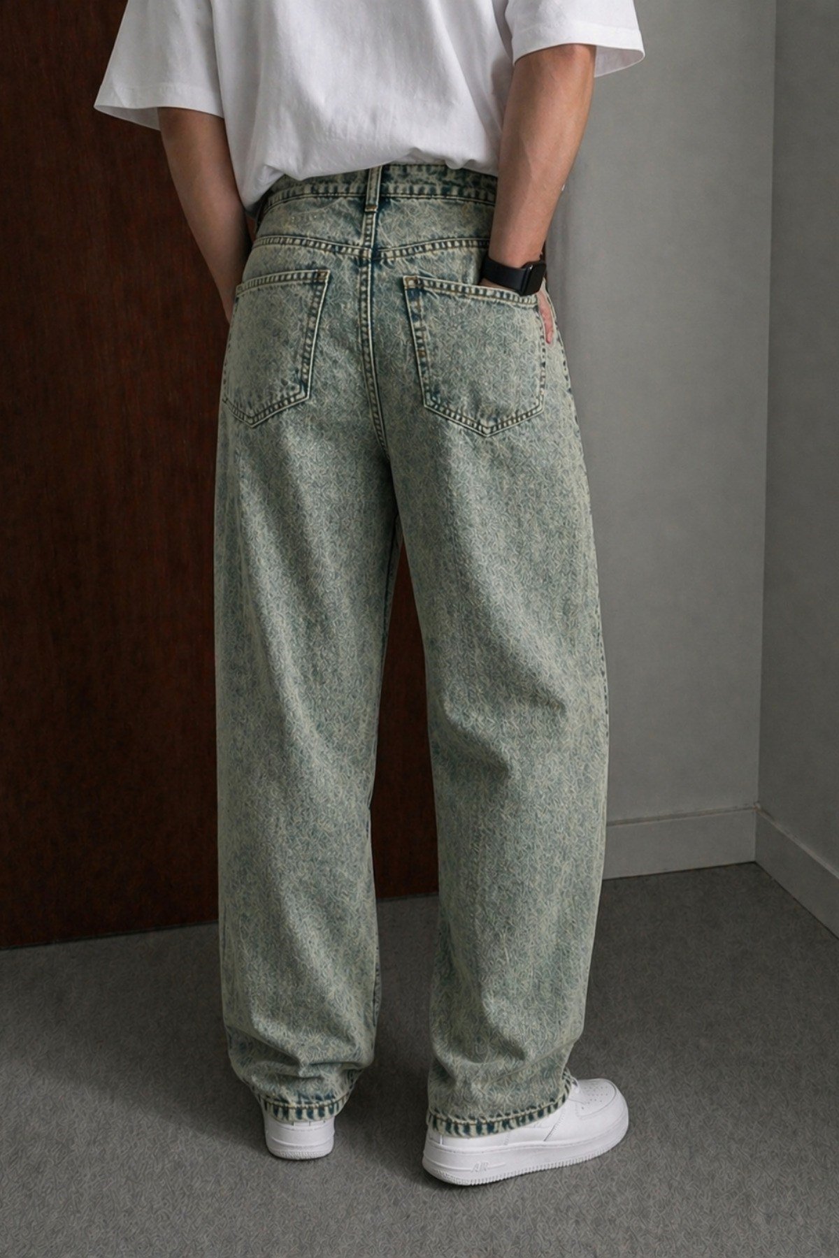 Tarz CoolPantolonSRSR-DNM-01-Füme-36Erkek Bol Paça Jean Pantolon Rahat Kesim Denim