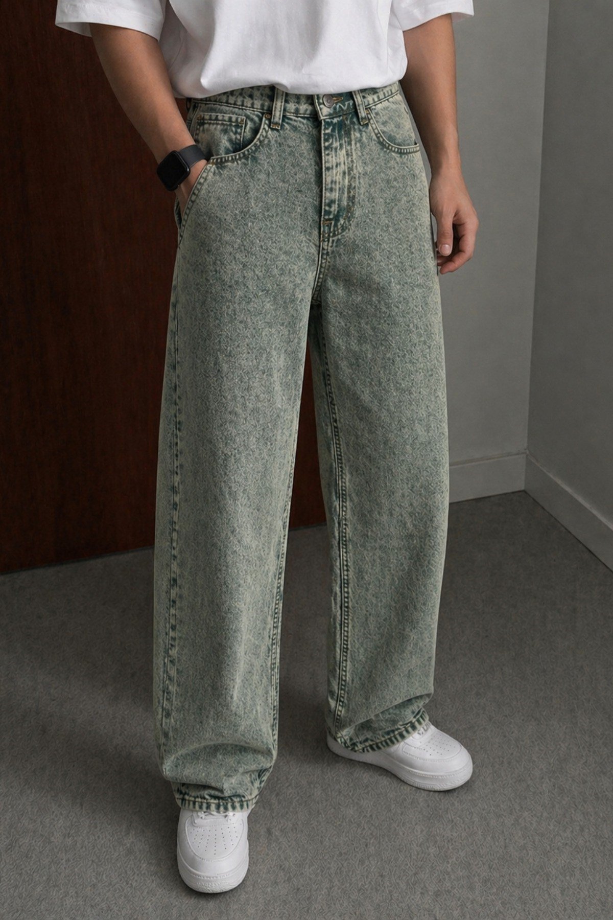 Tarz CoolPantolonSRSR-DNM-01-Füme-36Erkek Bol Paça Jean Pantolon Rahat Kesim Denim