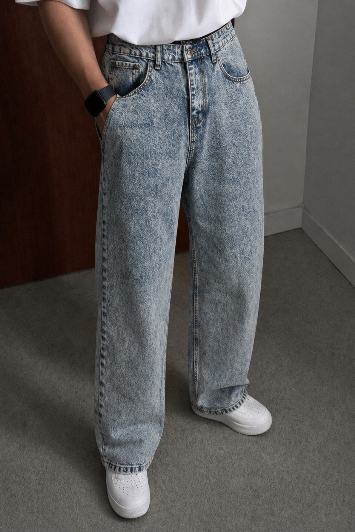 Tarz CoolPantolonSRSR-DNM-01-Füme-36Erkek Bol Paça Jean Pantolon Rahat Kesim Denim