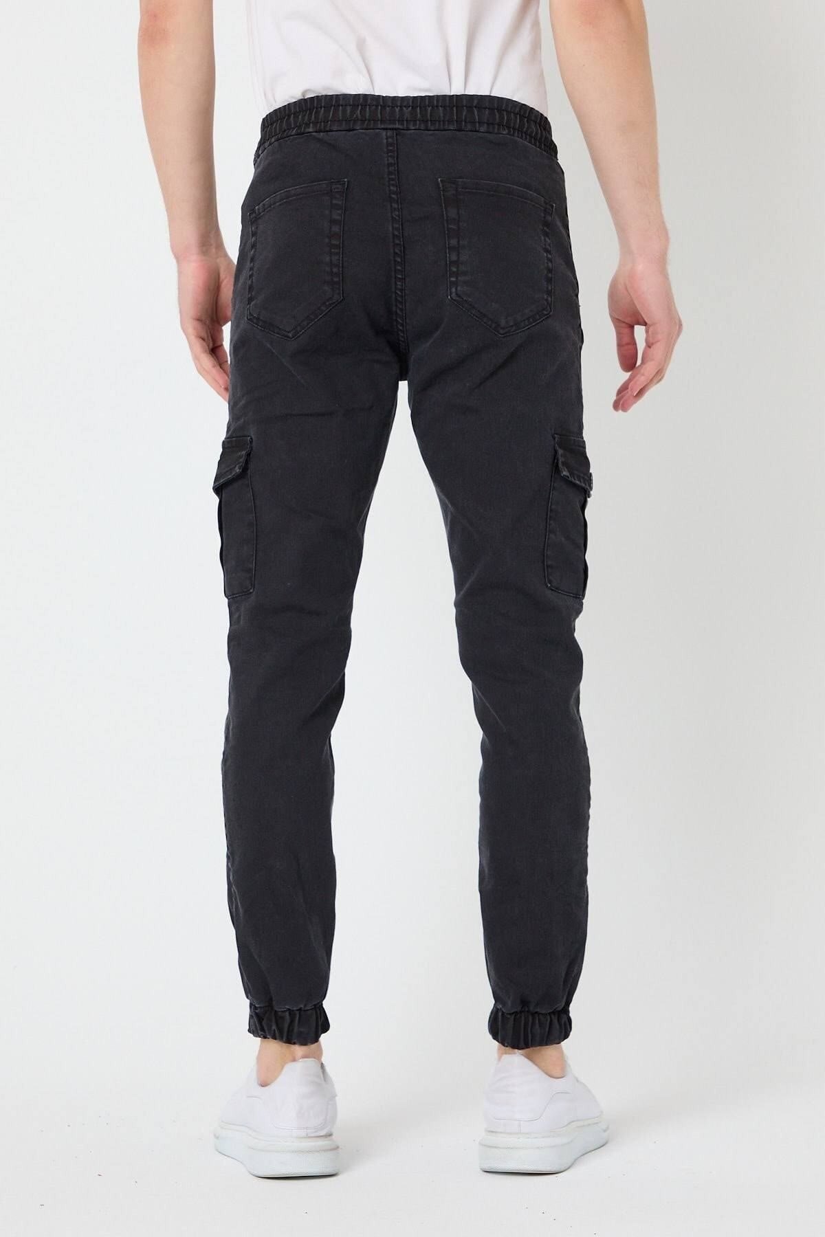 Tarz CoolPantolonSRSYNCPJ026-HK-30Slim Fit None Denim Yandan Cepli Bel Bağcıklı, Paçaları Lastikli Erkek Kargo Pantolon