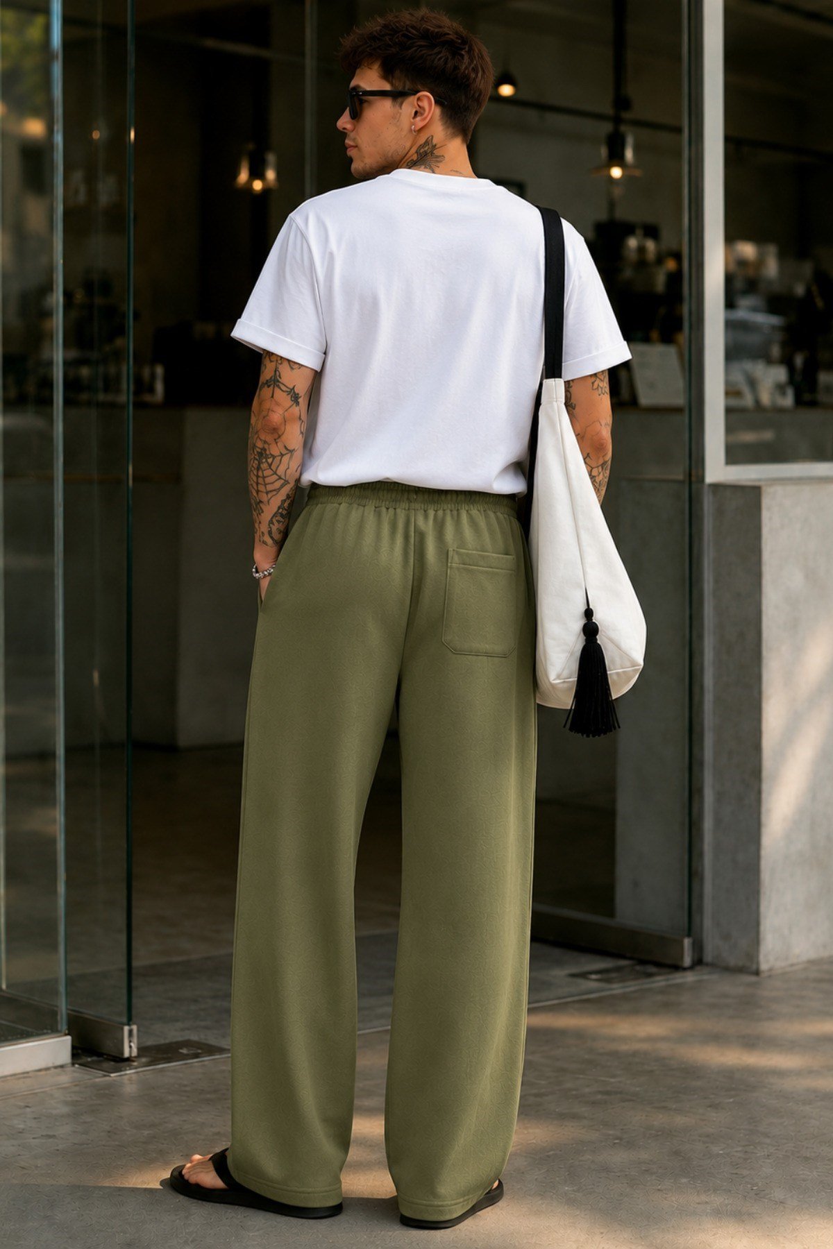 Tarz CoolPantolonTC-OYS-2517-Gri-LErkek Oversize Bol Paça Eşofman Altı – Pamuklu Likralı Rahat Kalıp Bağcıklı