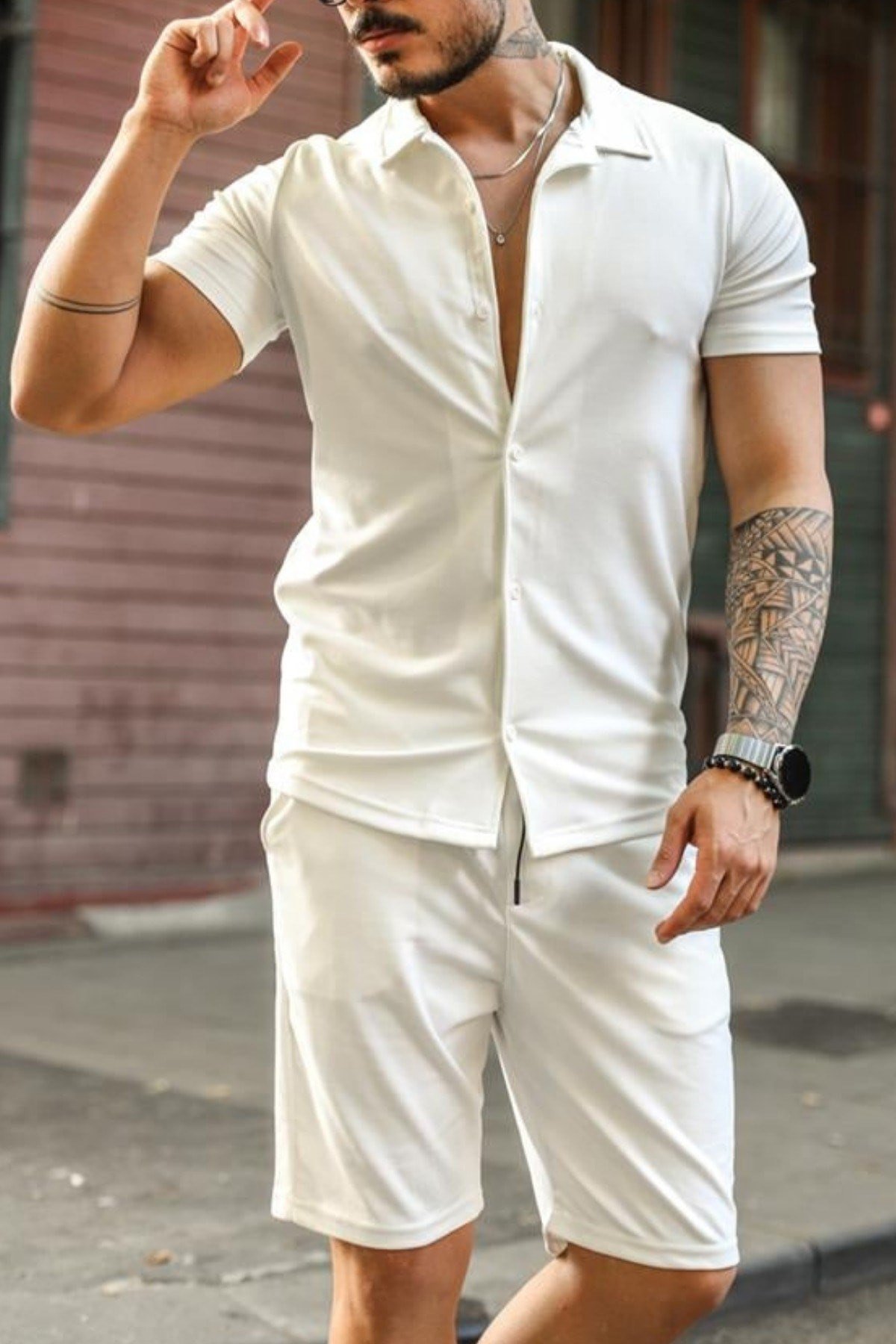 Tarz CoolŞort&BermudaGMLKALTSTKM01R01Erkek Slim Fit Alt Üst Şort Takım