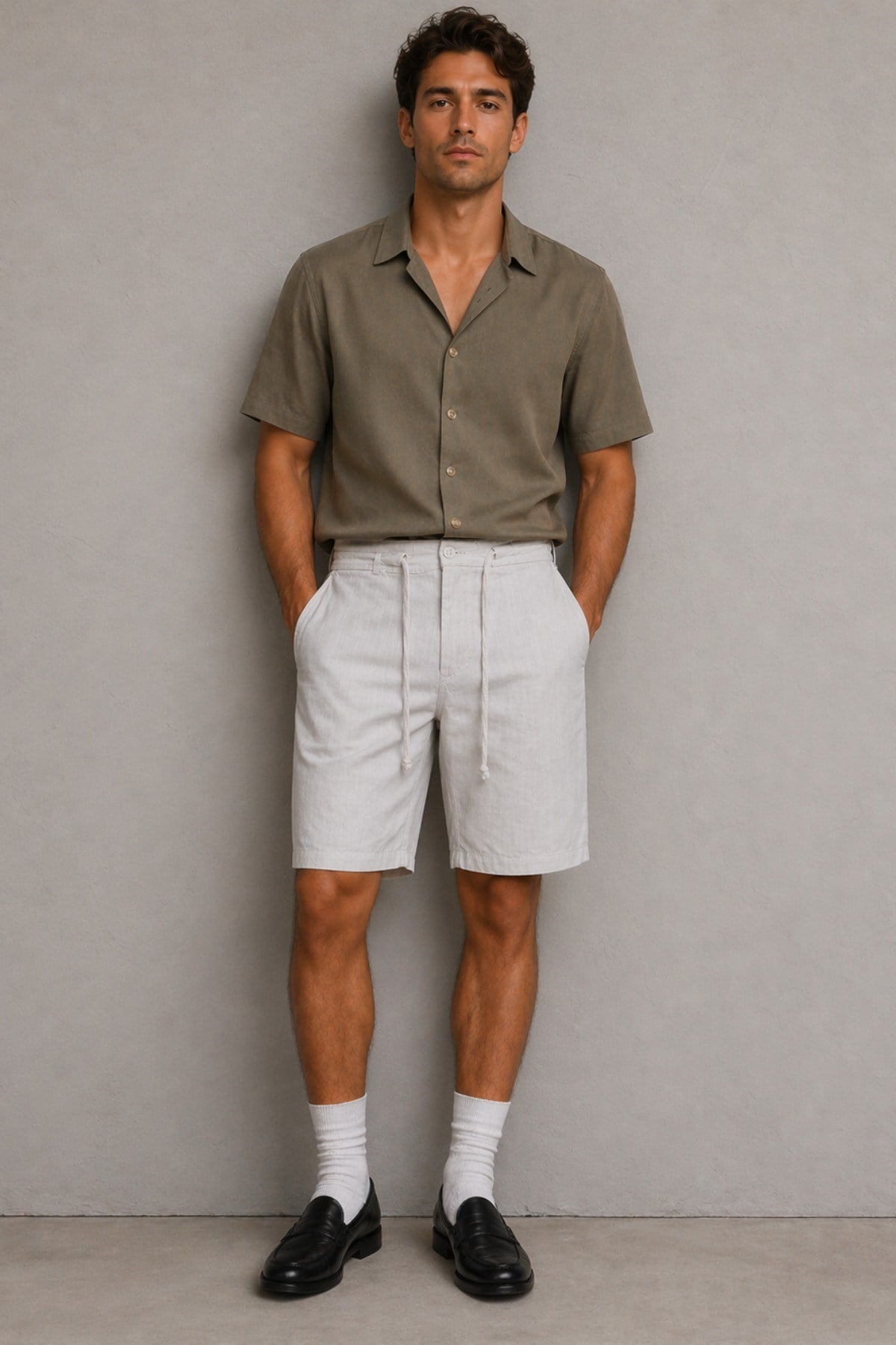 Tarz CoolŞort&BermudaLN-SRT-026-Kahverengi-32Erkek %100 Pamuk Linen Şort – Bağcıklı Rahat Kesim Yazlık Şort