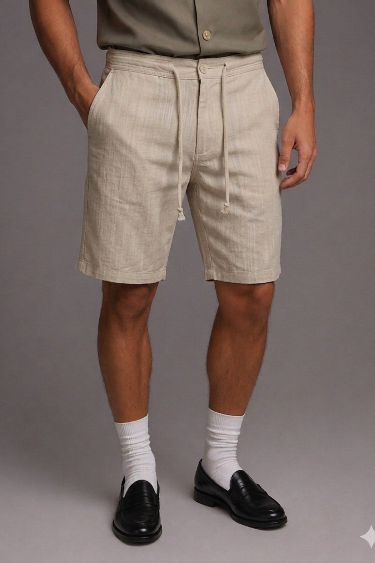 Tarz CoolŞort&BermudaLN-SRT-026-Kahverengi-32Erkek %100 Pamuk Linen Şort – Bağcıklı Rahat Kesim Yazlık Şort