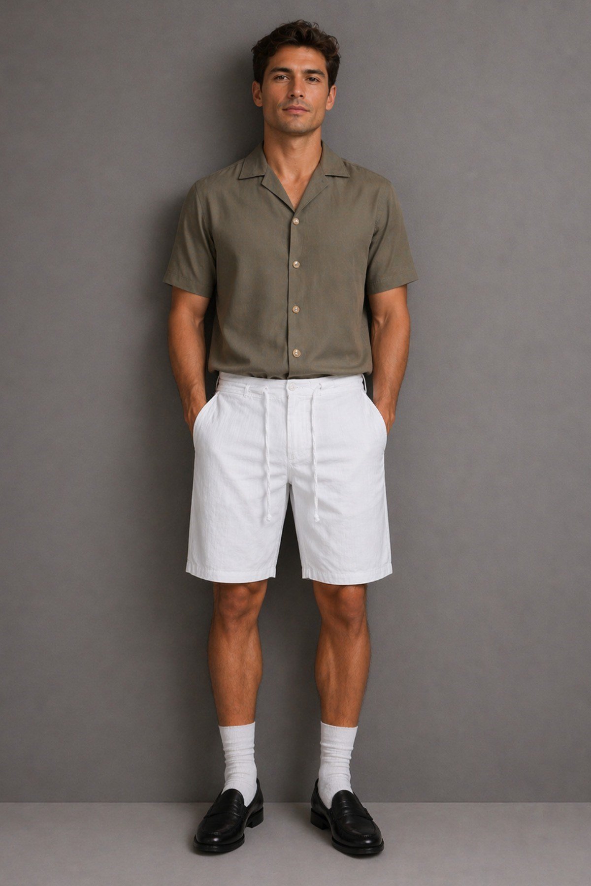 Tarz CoolŞort&BermudaLN-SRT-026-Kahverengi-32Erkek %100 Pamuk Linen Şort – Bağcıklı Rahat Kesim Yazlık Şort