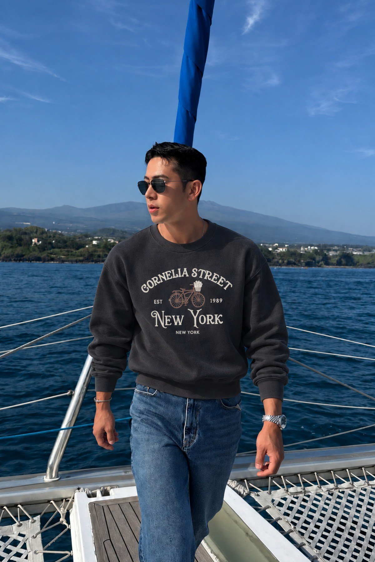 Tarz CoolSweatshirtCORNESWT026-Beyaz-LErkek Organik Pamuklu Yumuşacık Baskı Detaylı Bisiklet Yaka İçi Polarlı Sweatshirt