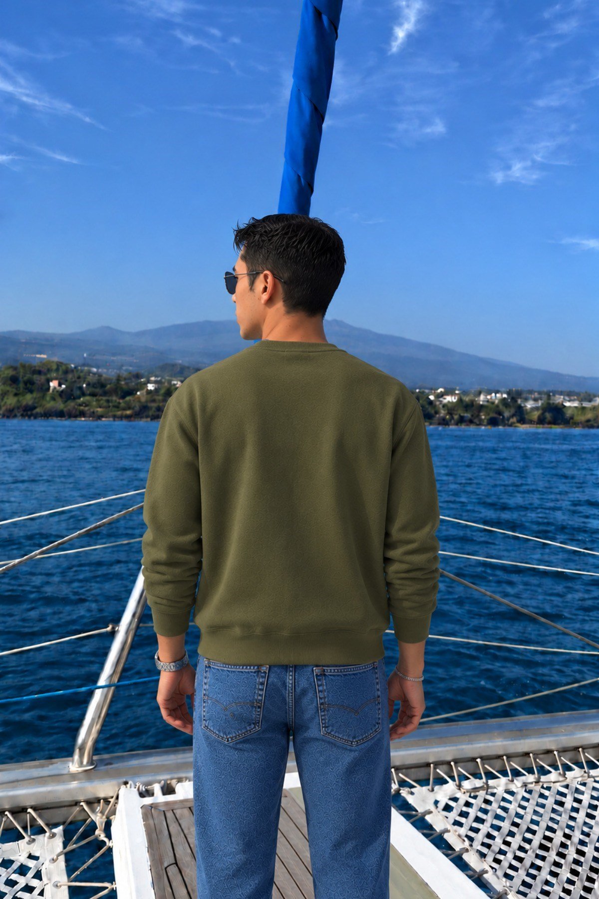 Tarz CoolSweatshirtCORNESWT026-Beyaz-LErkek Organik Pamuklu Yumuşacık Baskı Detaylı Bisiklet Yaka İçi Polarlı Sweatshirt
