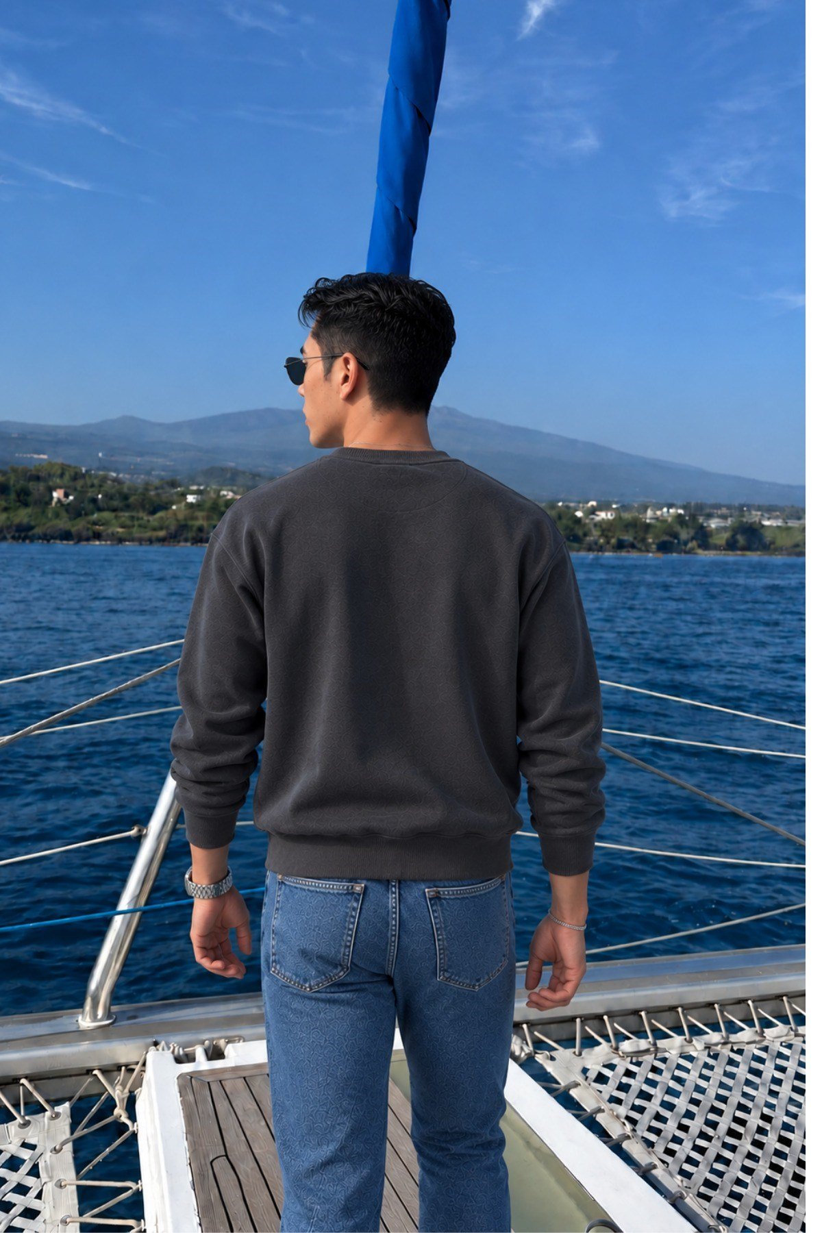 Tarz CoolSweatshirtCORNESWT026-Beyaz-LErkek Organik Pamuklu Yumuşacık Baskı Detaylı Bisiklet Yaka İçi Polarlı Sweatshirt