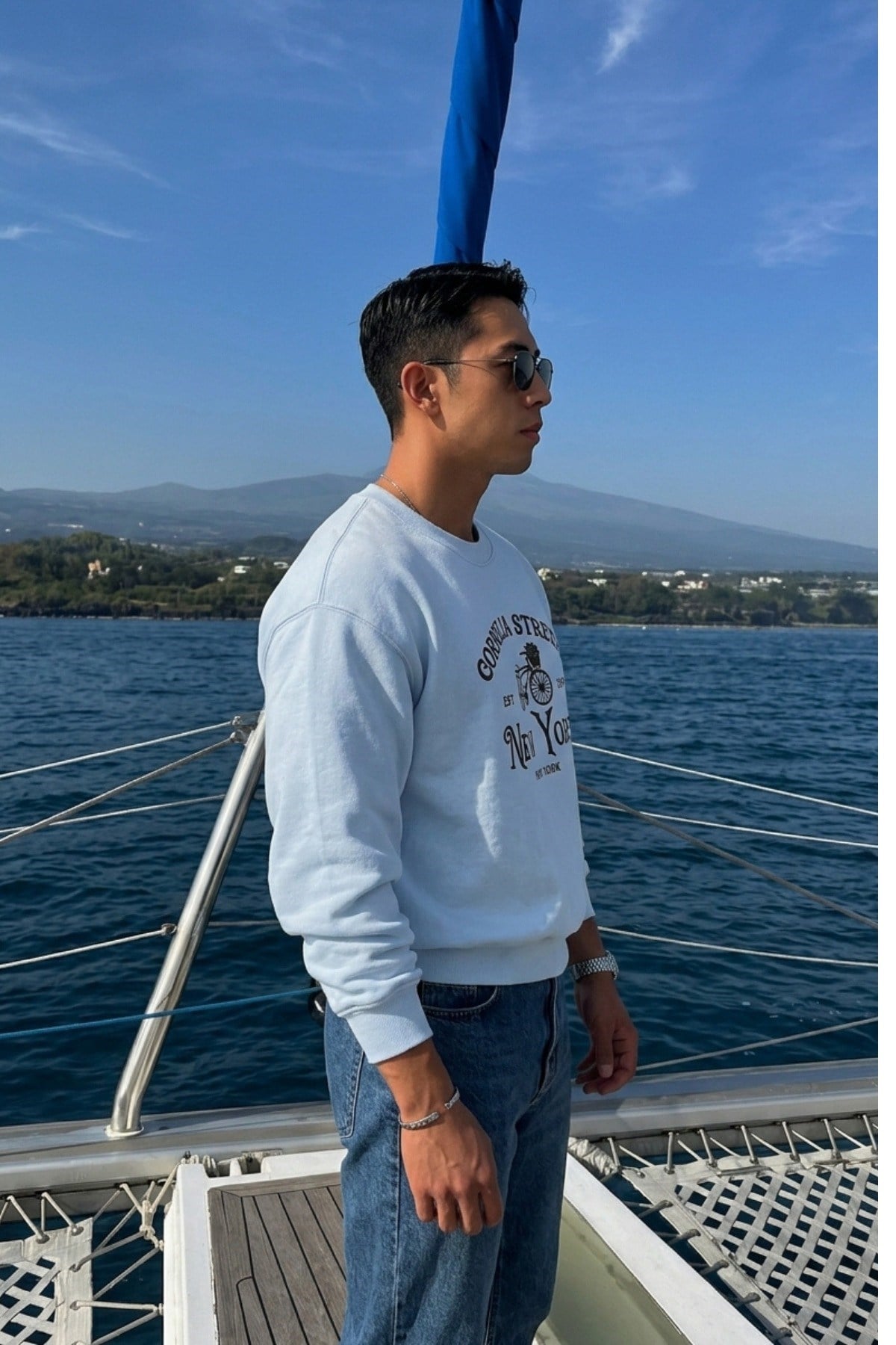 Tarz CoolSweatshirtCORNESWT026-Beyaz-LErkek Organik Pamuklu Yumuşacık Baskı Detaylı Bisiklet Yaka İçi Polarlı Sweatshirt