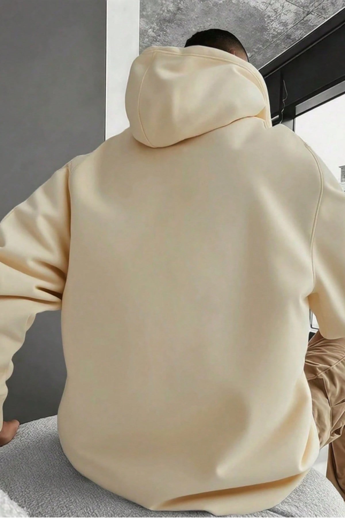 Tarz CoolSweatshirtERGLRSWT026-Haki-SRegular Kapüşonlu Sweatshirt Erkek Unisex 3 İplik Şardonlu %100 Pamuk Basic Hoodie
