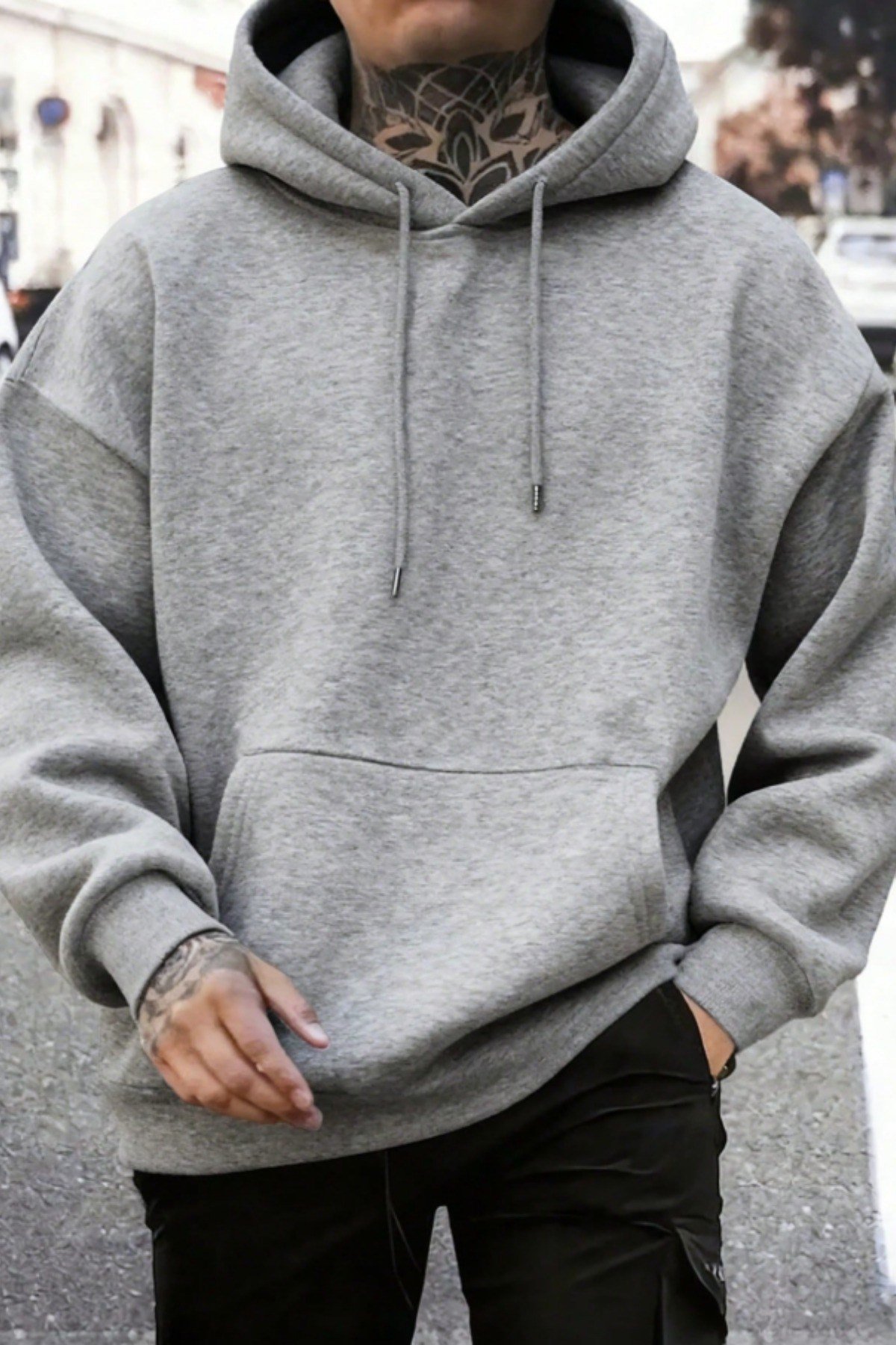 Tarz CoolSweatshirtERGLRSWT026-Haki-SRegular Kapüşonlu Sweatshirt Erkek Unisex 3 İplik Şardonlu %100 Pamuk Basic Hoodie