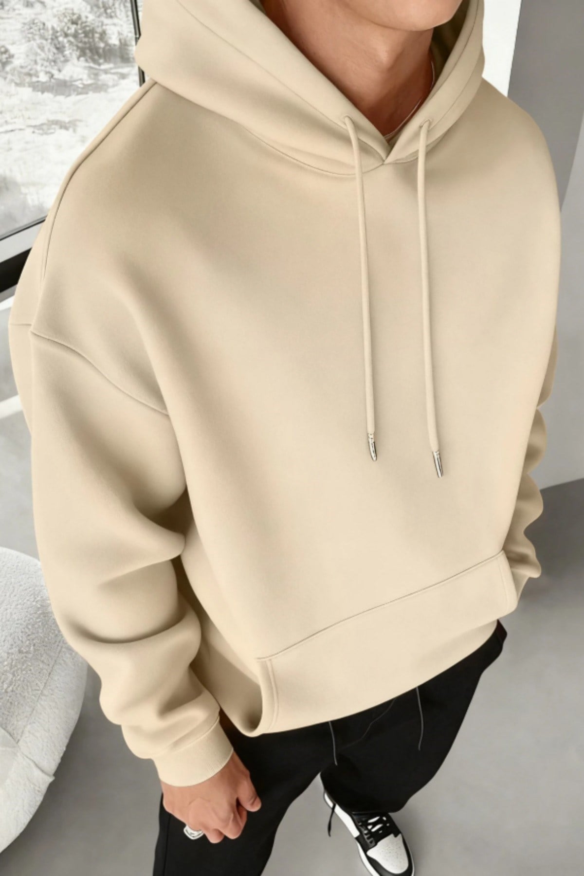 Tarz CoolSweatshirtERGLRSWT026-Haki-SRegular Kapüşonlu Sweatshirt Erkek Unisex 3 İplik Şardonlu %100 Pamuk Basic Hoodie