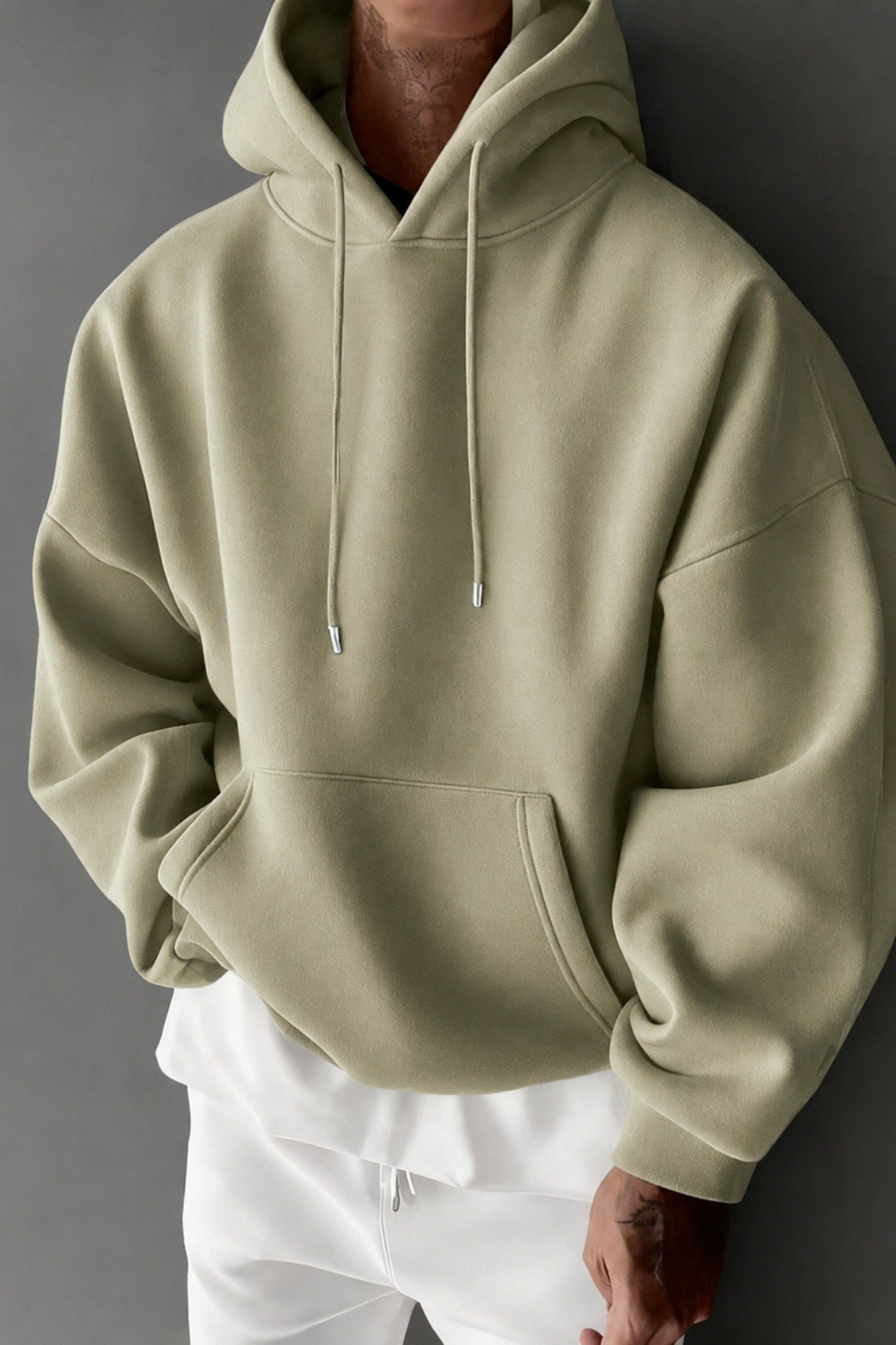 Tarz CoolSweatshirtERGLRSWT026-Haki-SRegular Kapüşonlu Sweatshirt Erkek Unisex 3 İplik Şardonlu %100 Pamuk Basic Hoodie