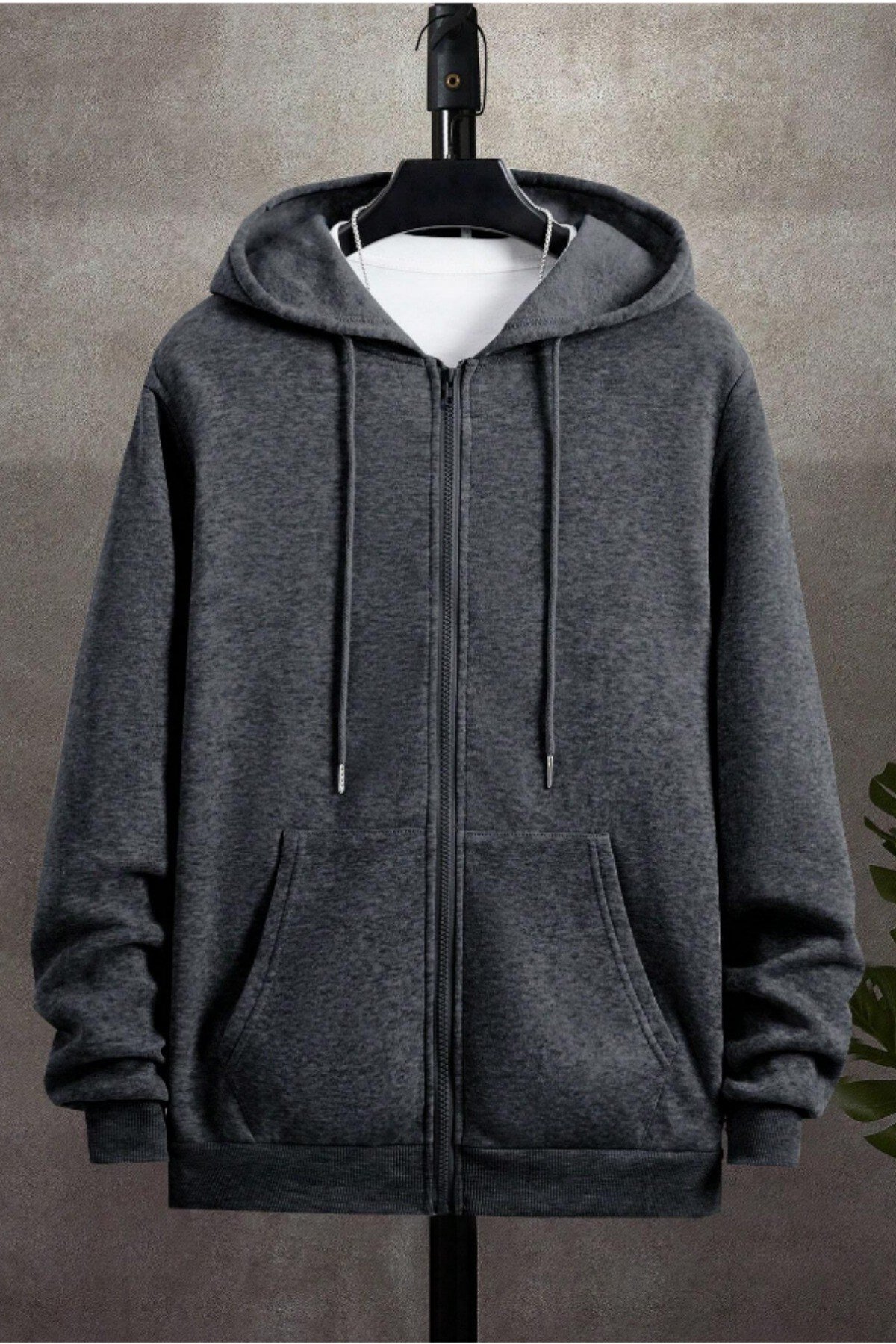 Tarz CoolSweatshirtKPSWT0025R04Unisex Relax Fit Rahat Kesim Pamuklu İçi Polarlı Çift Cepli Fermuarlı Kapüşonlu Sweatshirt