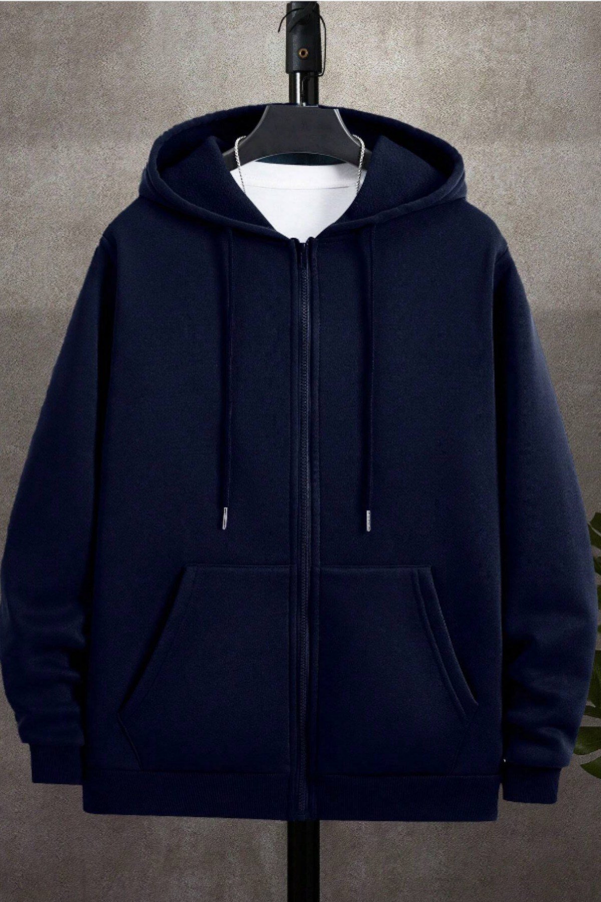 Tarz CoolSweatshirtKPSWT0025R04Unisex Relax Fit Rahat Kesim Pamuklu İçi Polarlı Çift Cepli Fermuarlı Kapüşonlu Sweatshirt