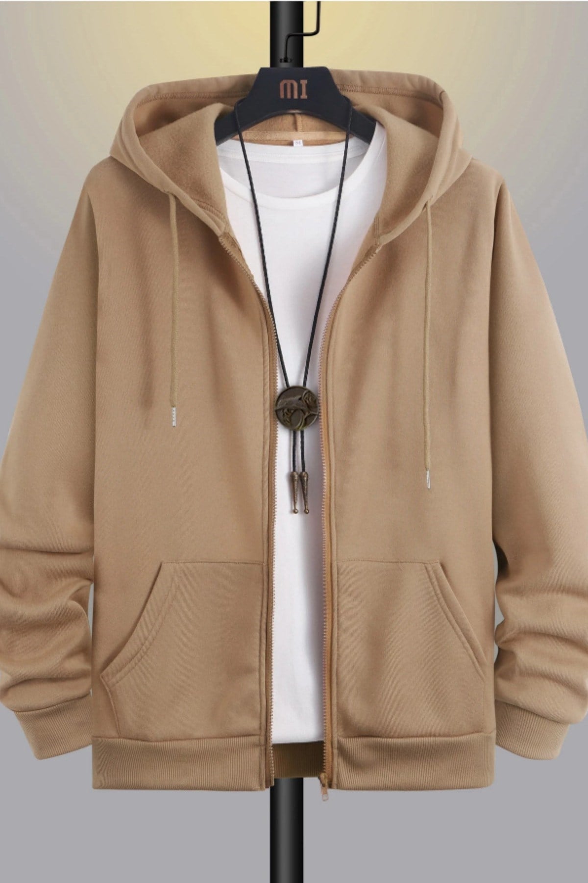Tarz CoolSweatshirtKPSWT0025R04Unisex Relax Fit Rahat Kesim Pamuklu İçi Polarlı Çift Cepli Fermuarlı Kapüşonlu Sweatshirt